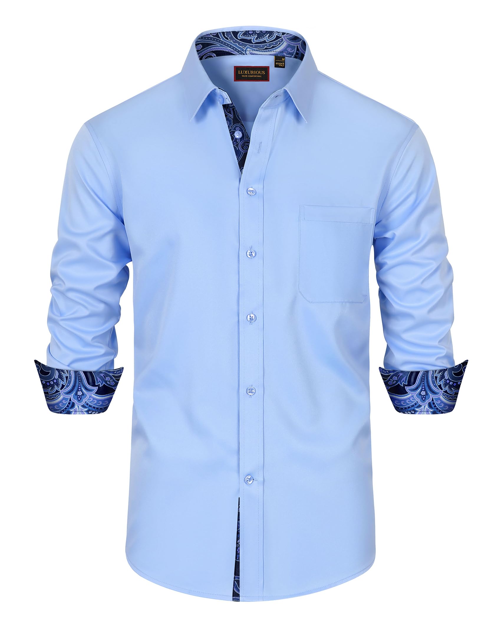 Lion Nardo Mens Dress Shirts Long Sleeve Dress Shirts for Men Inner Contrast Button Down Casual Shirts for