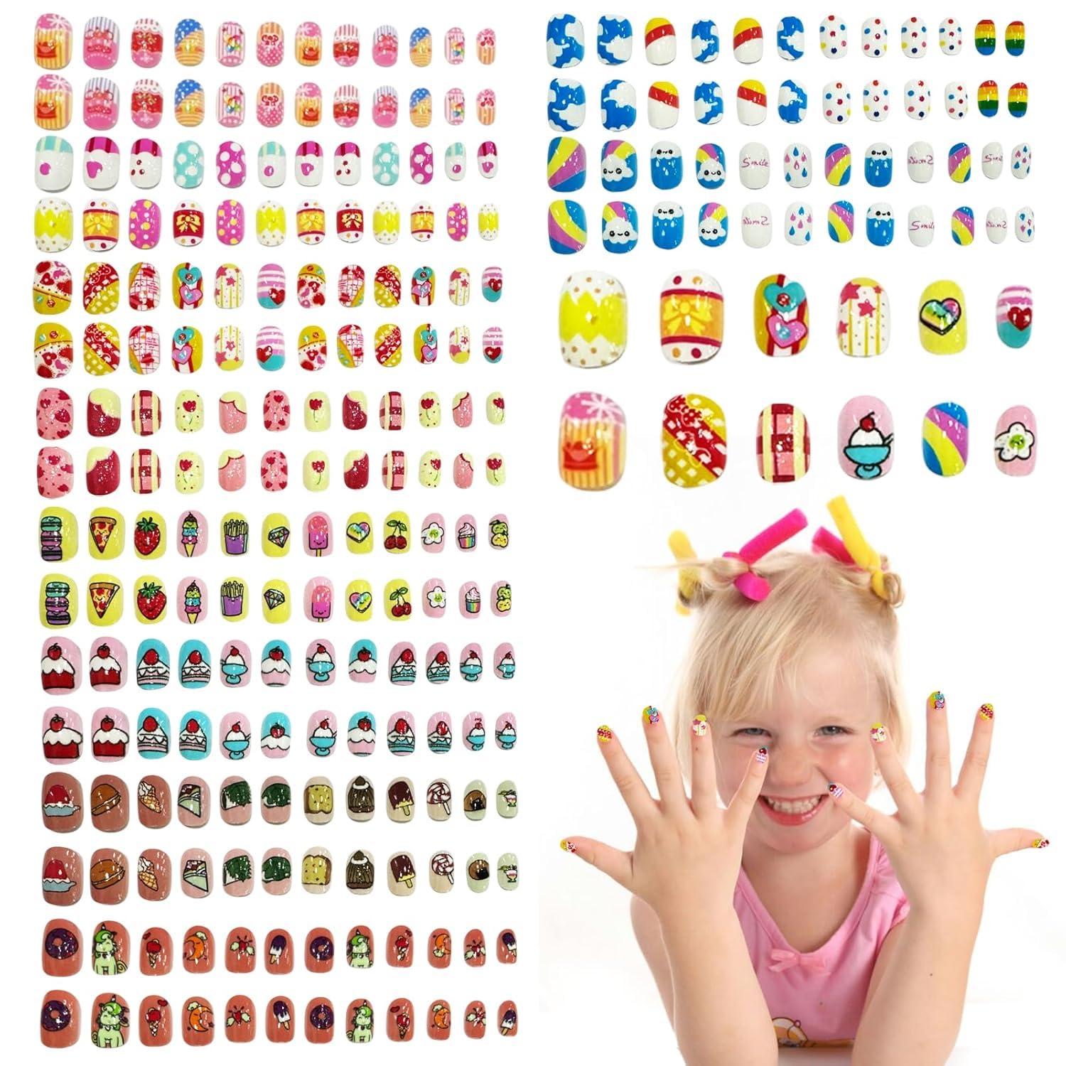 40 Pcs Press on Nails for Kids, Children Acrylic Fake Nails, Pre-glue Full Cover Glitter Gradient Color, Lovely Press on French Nails for Girl's, Decoration, Lightweight Multi Color-image-42
