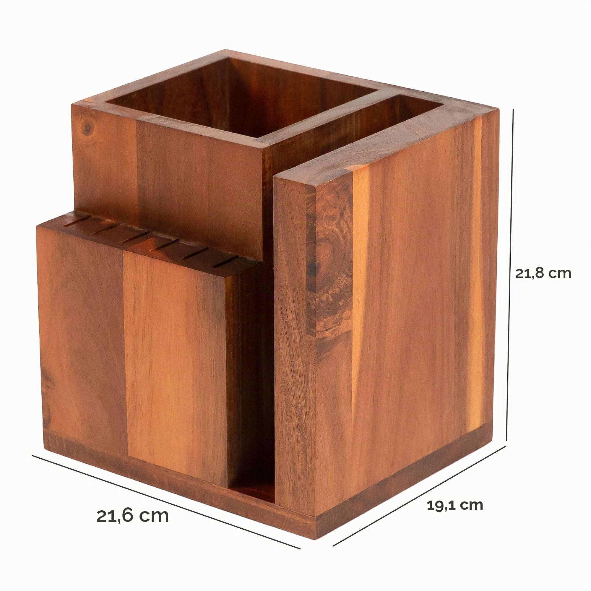 KitchenEdge Magnetischer Akazienblock für Messer und Küchenutensilien, elegante Aufbewahrung für Kochmesser, Steakmesser, Spatel, Schere, rutschfeste Gummifüße