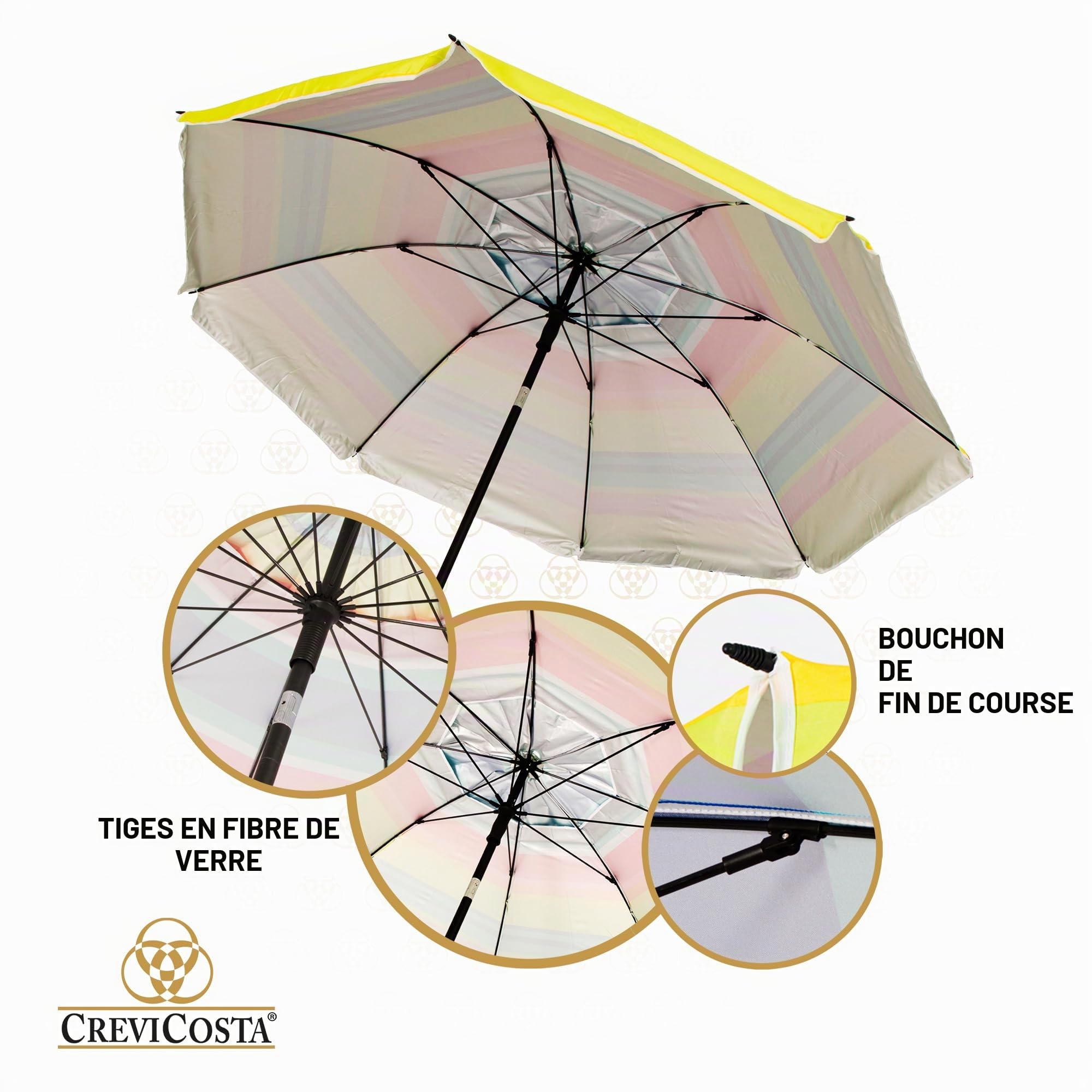 Parasol de plage modèle 200 cm avec spirale et poteau de parcours total. 8 baleines protection totale contre les rayons UV