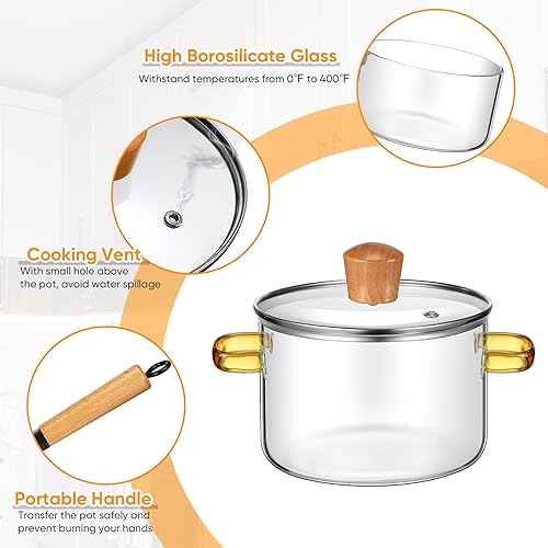 Miniatura 3 de Baderke Olla a fuego lento de Navidad para cocinar ollas festivas, olla a fuego lento con tapa y mango de madera, 2 cepillos y 2 alfombrillas de