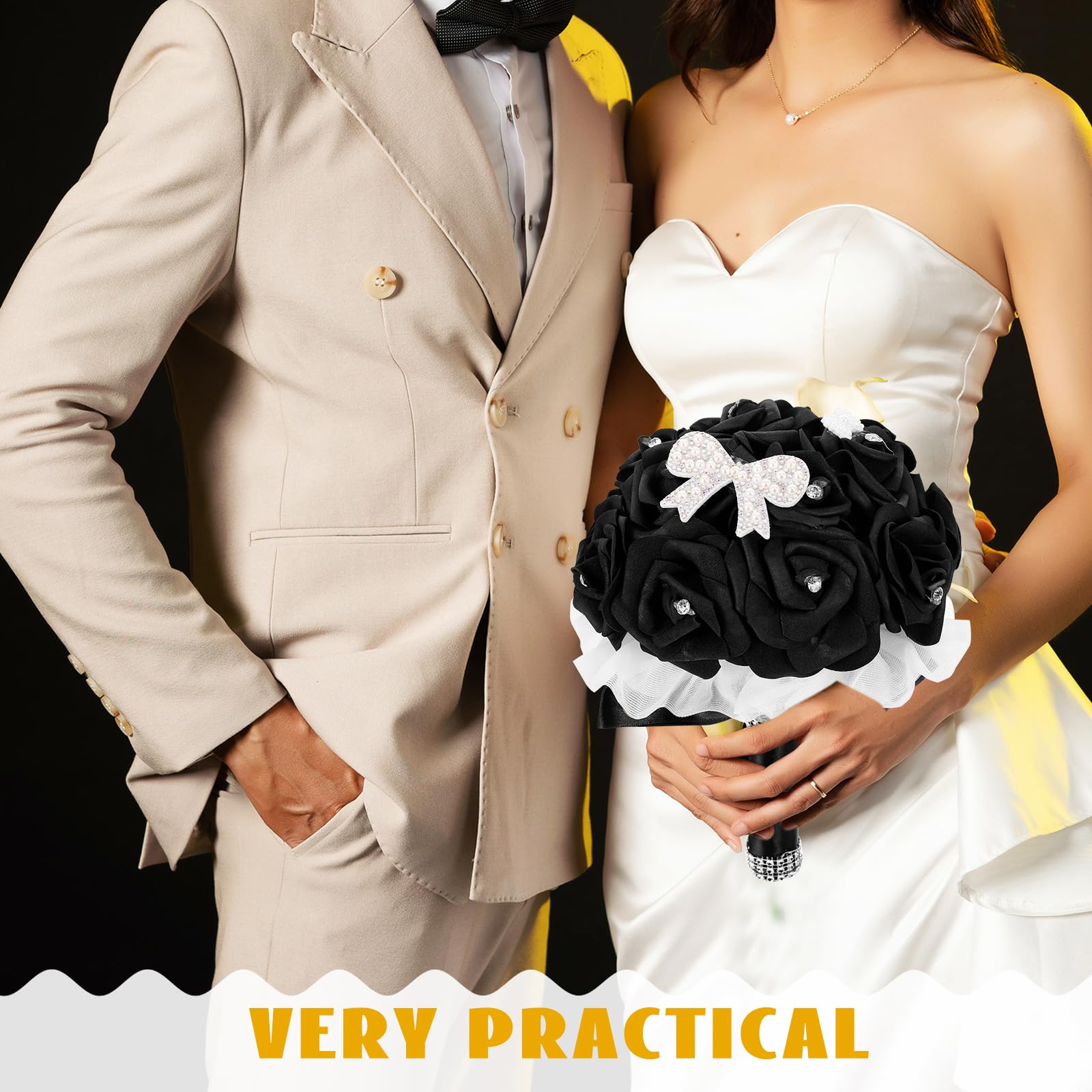 Künstlicher Hochzeitsstrauß Schwarz Für Braut Mit Realistischem Design Ideal Als Brautstrauß Und Photo Prop Für Hochzeit Verlobung