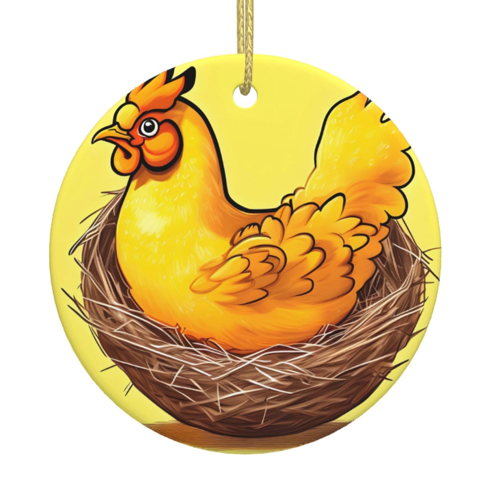 Bird's Nest Golden Chicken Printed Christmas Tree Ceramic Ornaments Holiday Decoration Christmas Unique Pendant for Christmas Party