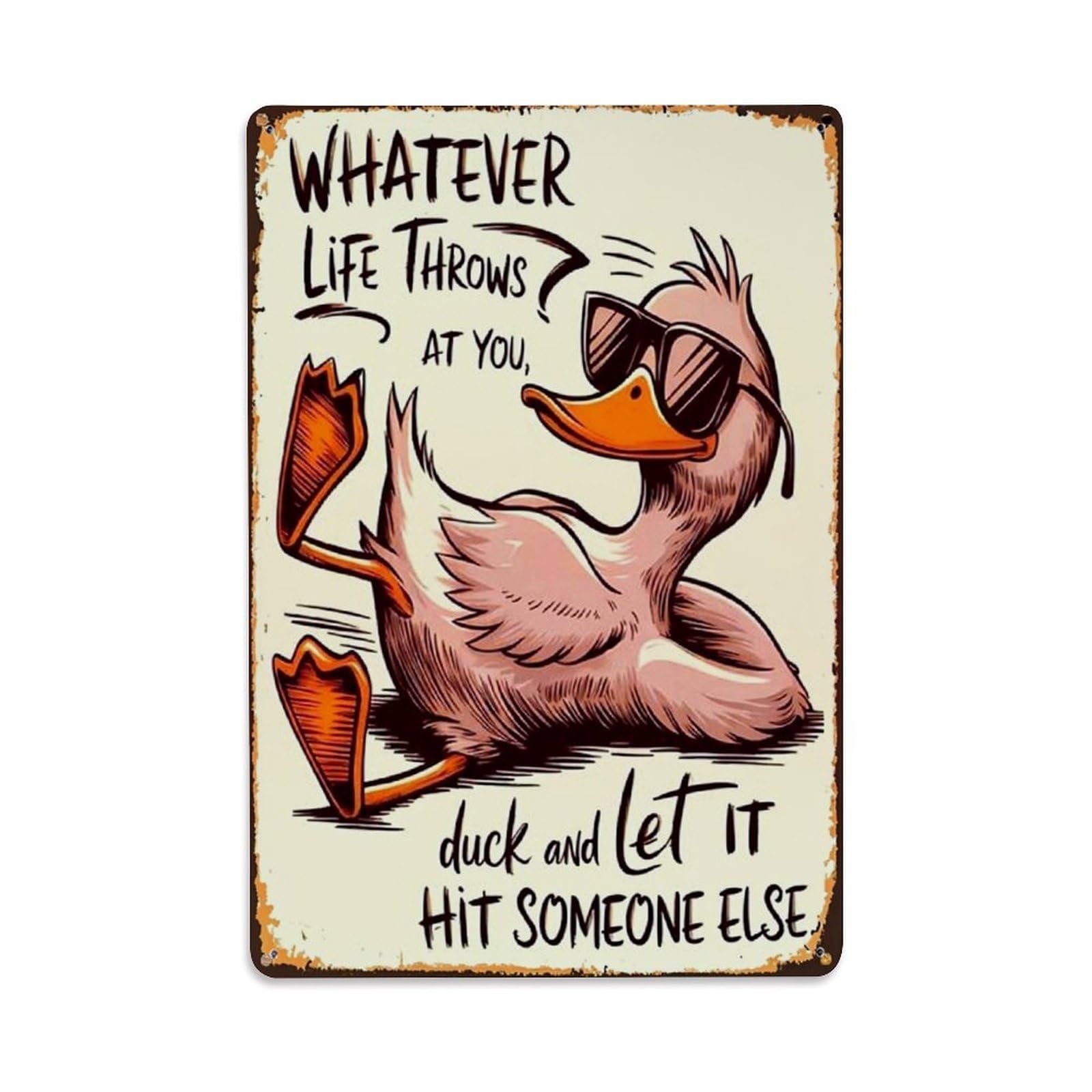 Bliveurn Vintage Cool Duck Wearing Sunglasses Illustration Retro Metal Tin Sign, Metal Poster For Home, Gaming Room, Studio Workshop,Bar,Garage Wall Art Decor 8X12 Inch