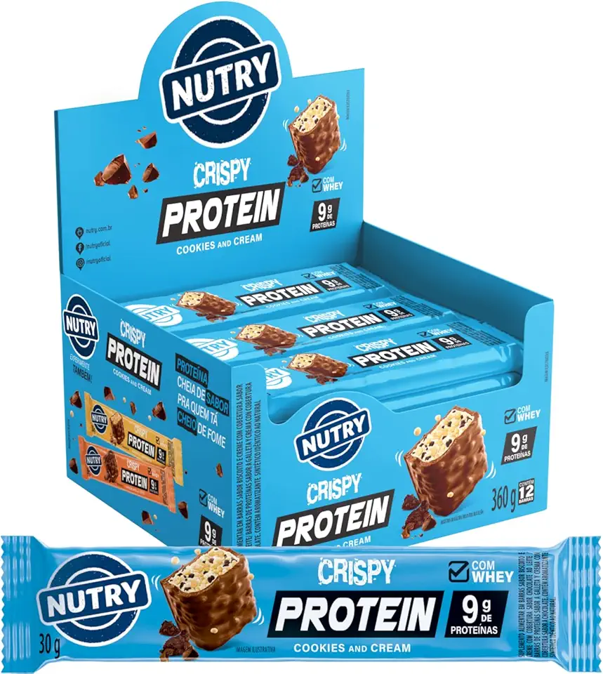 Nutry Barra De Proteínas Crispy Cookies & Cream 30G - Display Com 12 Unidades - Com Whey E 9G De Proteínas