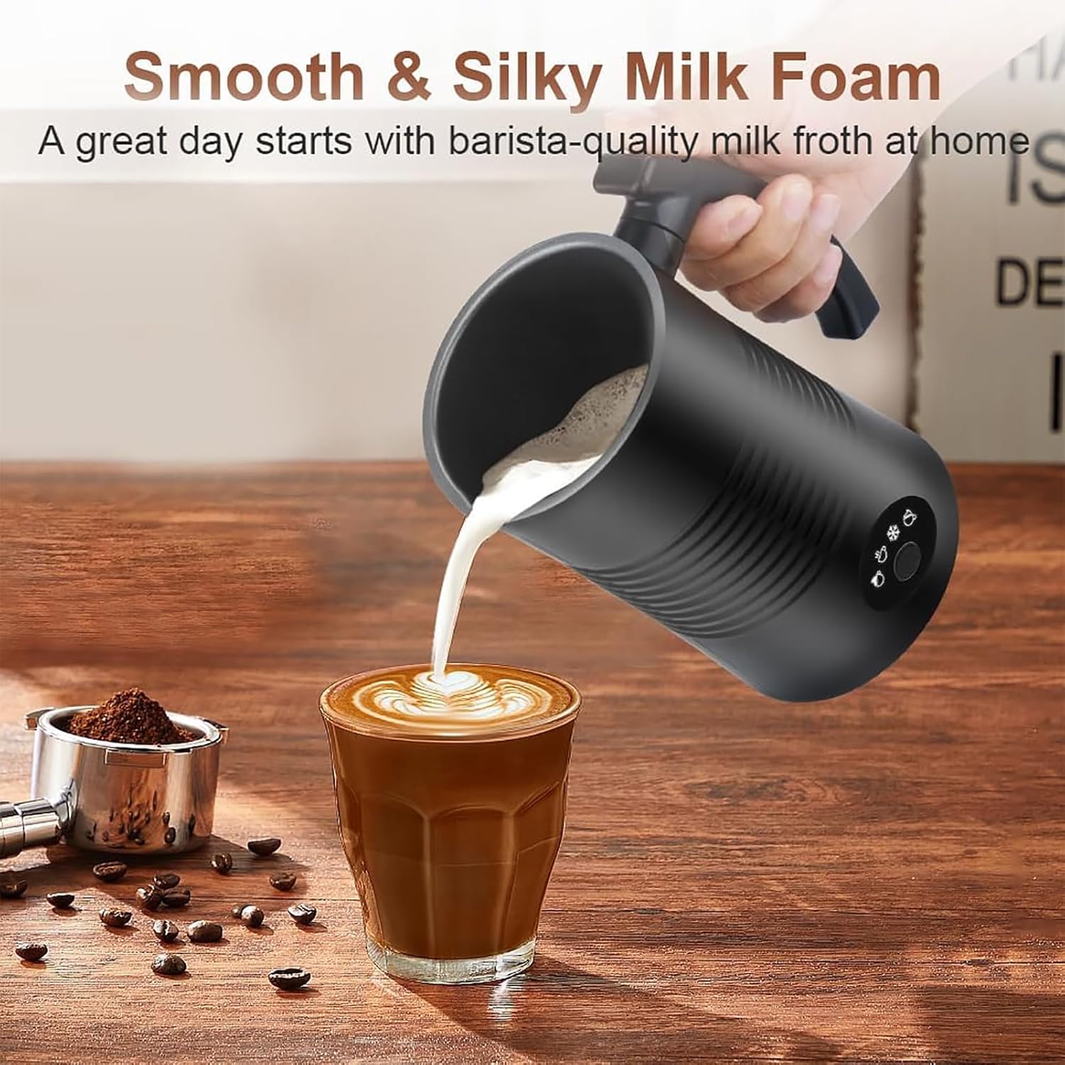Electric Coffee Milk Frother, 11.8oz/350ml Milk Frother and Steamer with Two Whisks, One-touch Operation, Silent Foaming, Automatic Off & Easy Cleaning for Coffee Ho