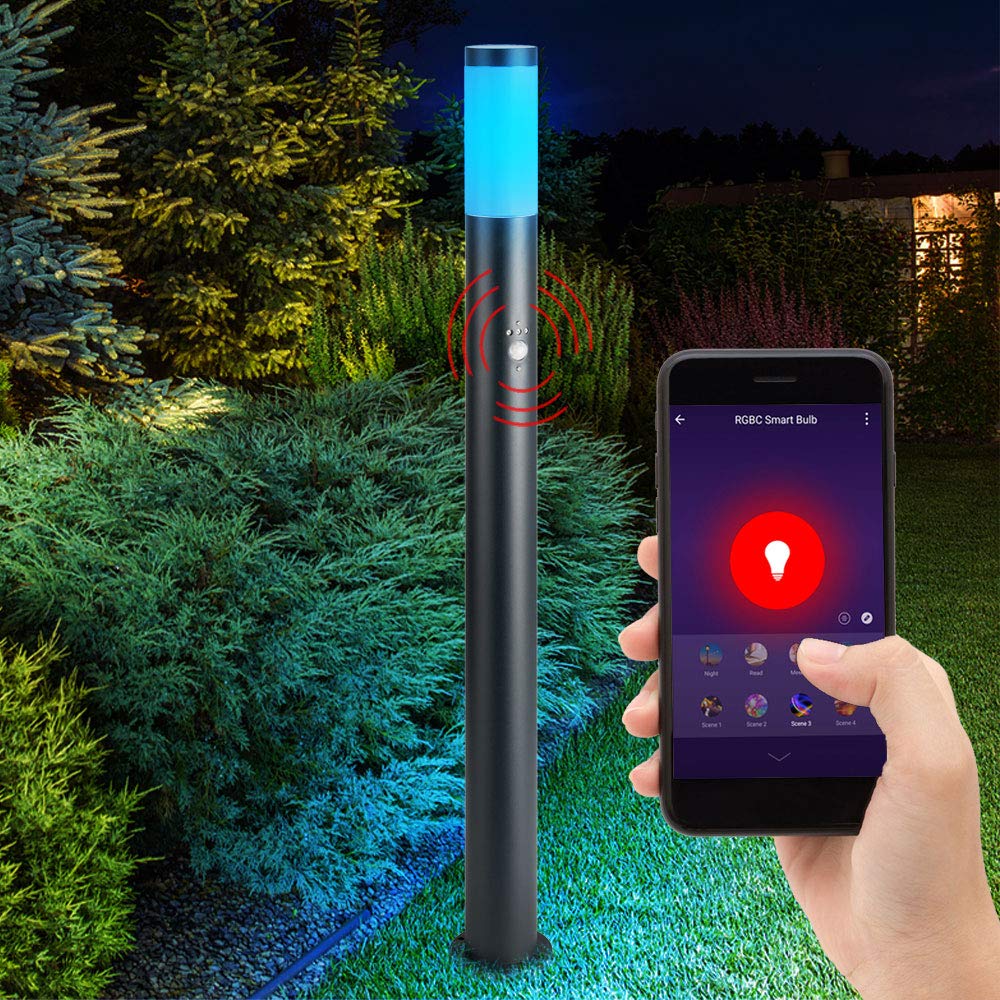 Smart Home Außen Steh Lampe Bewegungsmelder Garten Leuchte Dimmer steuerbar per App Sprache im Set inkl. RGB LED Leuchtmittel