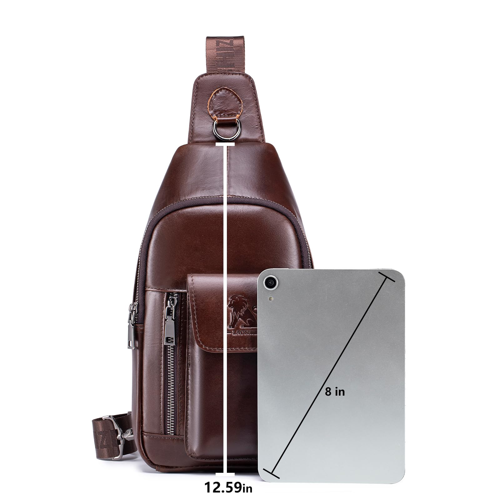 Sacoche Homme Cuir Véritable Bandoulière Réglable Sac de Poitrine Homme
