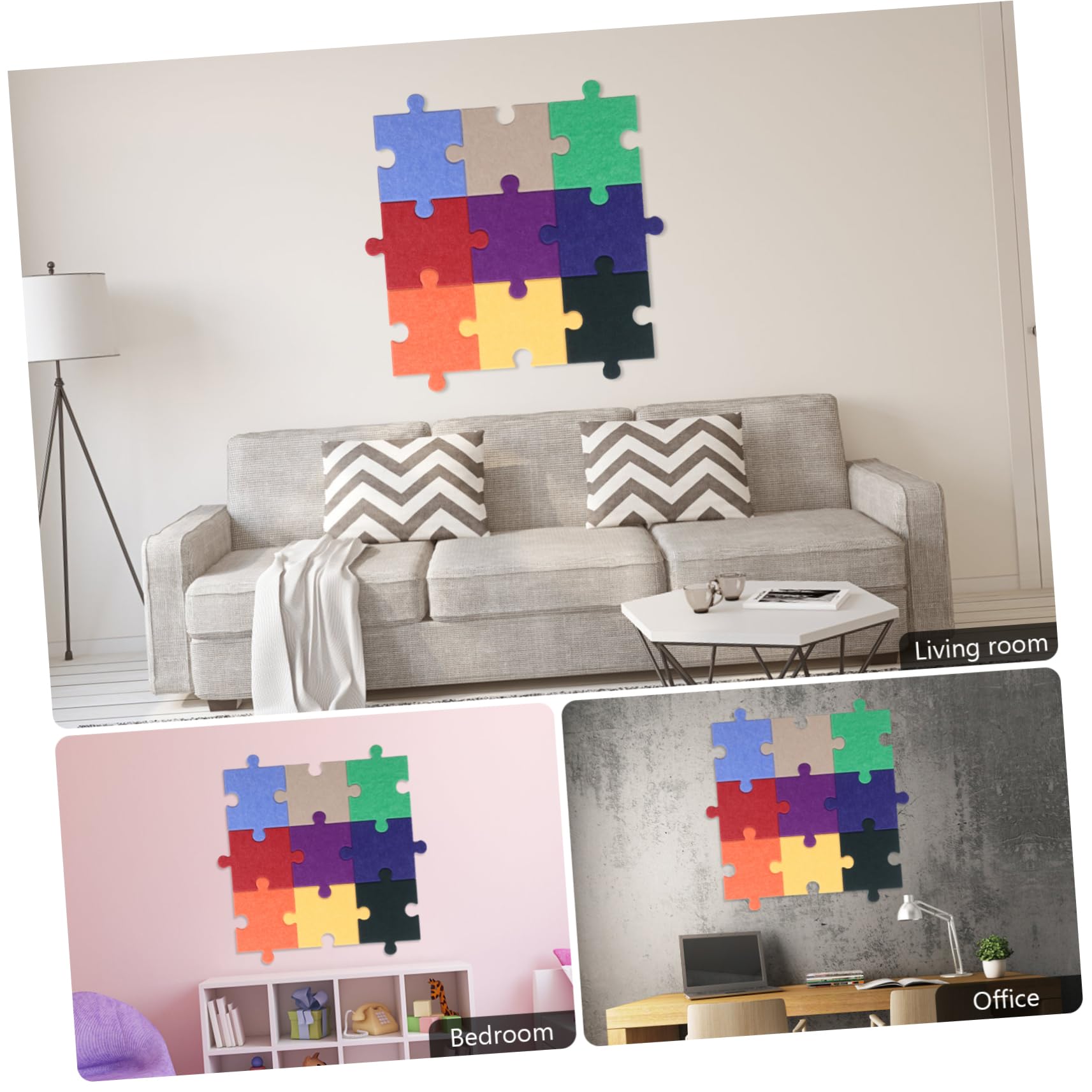 DECHOUS 10 Stück-Pack Selbstklebende Filz Puzzleteile Wandaufkleber Filzplatten Vielseitige Wanddekoration Kinderzimmer Büro Wohnzimmer