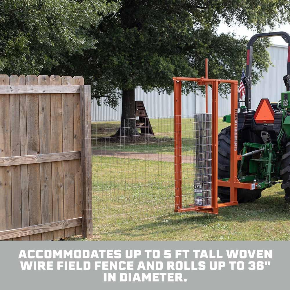 Titan Attachments 3 Point Fence Stretcher and Unroller Heavy Wire Fencing Fits Cat 1 Tractors, Quick Hitch Compatible, Holds 60" x 36" Diameter Roll, Landscaping Equipment