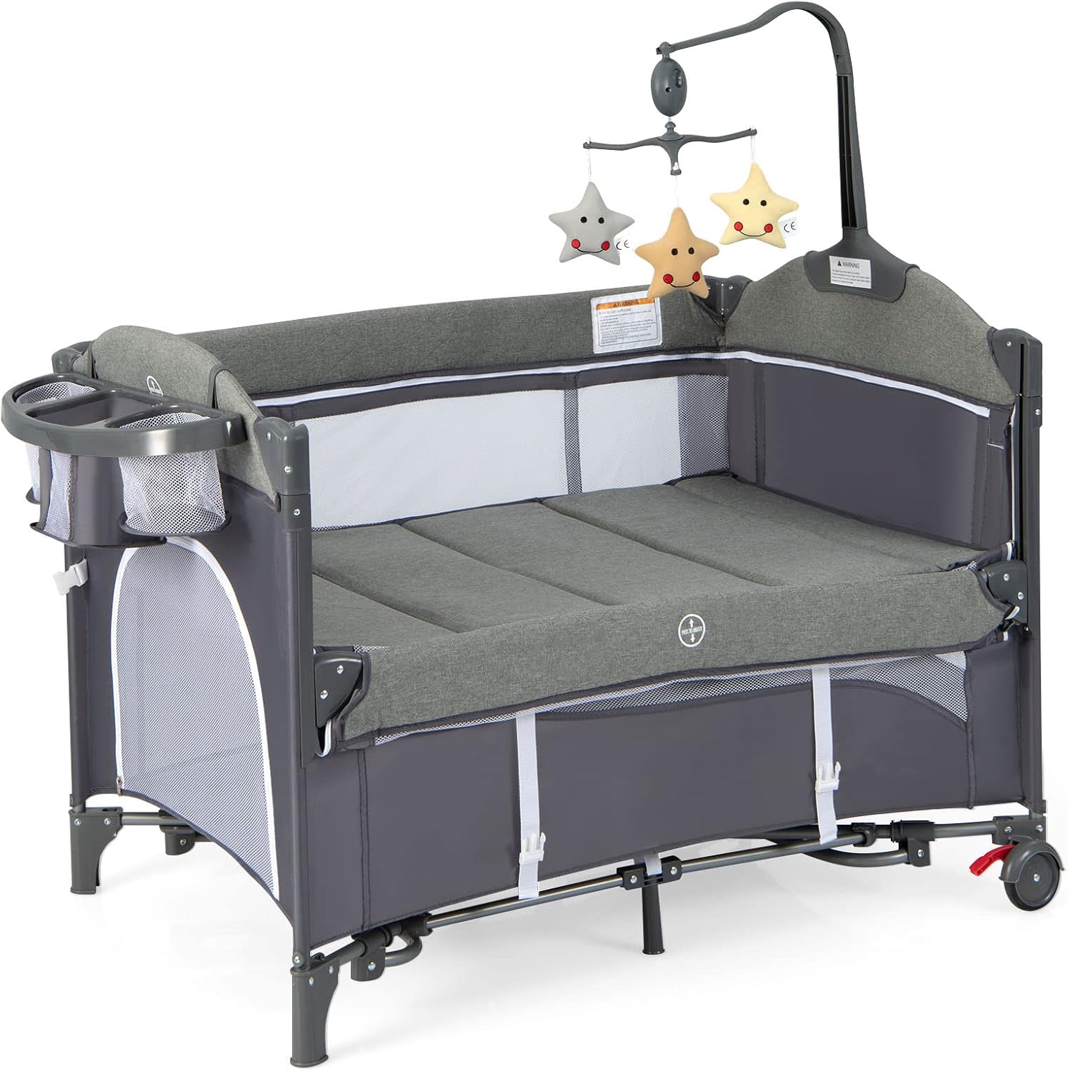 GYMAX Baby Travel Cot, 5in1 Portable Baby Bed Playard with Changing