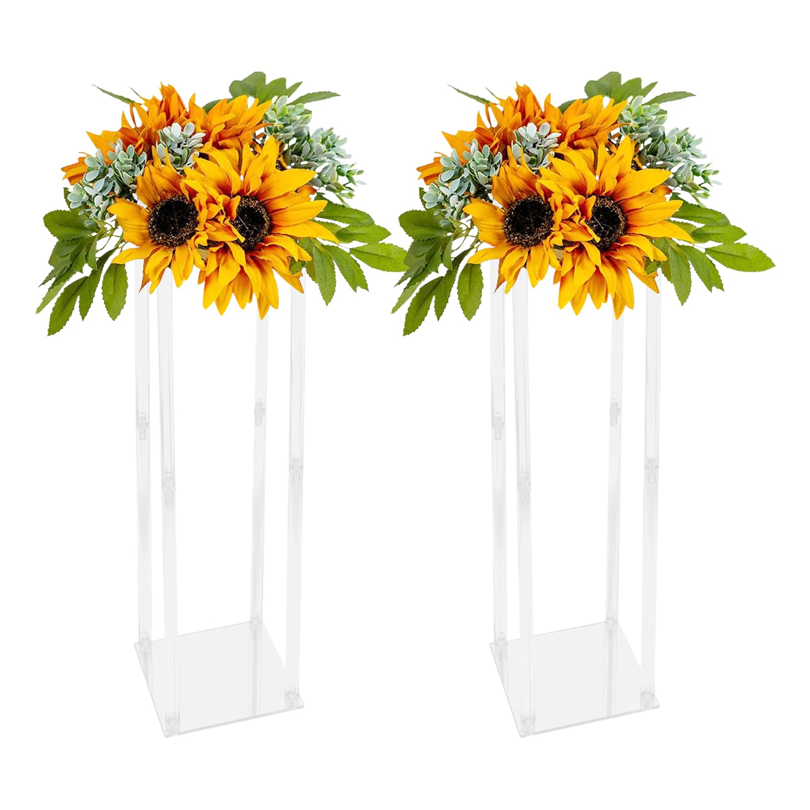Lot de 2 supports de fleurs de mariage en acrylique pour table de mariage - Vase de 100 cm de haut pour centres de table - Support de fleurs pour mariage, fête, vases à fleurs, maison, salon
