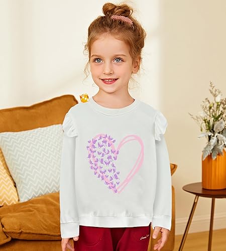 Miniatura 3 de DDSOL Sudaderas para niñas pequeñas, sudadera de San Valentín, cuello redondo, con volantes, manga larga, para niñas de 2 a 7 años