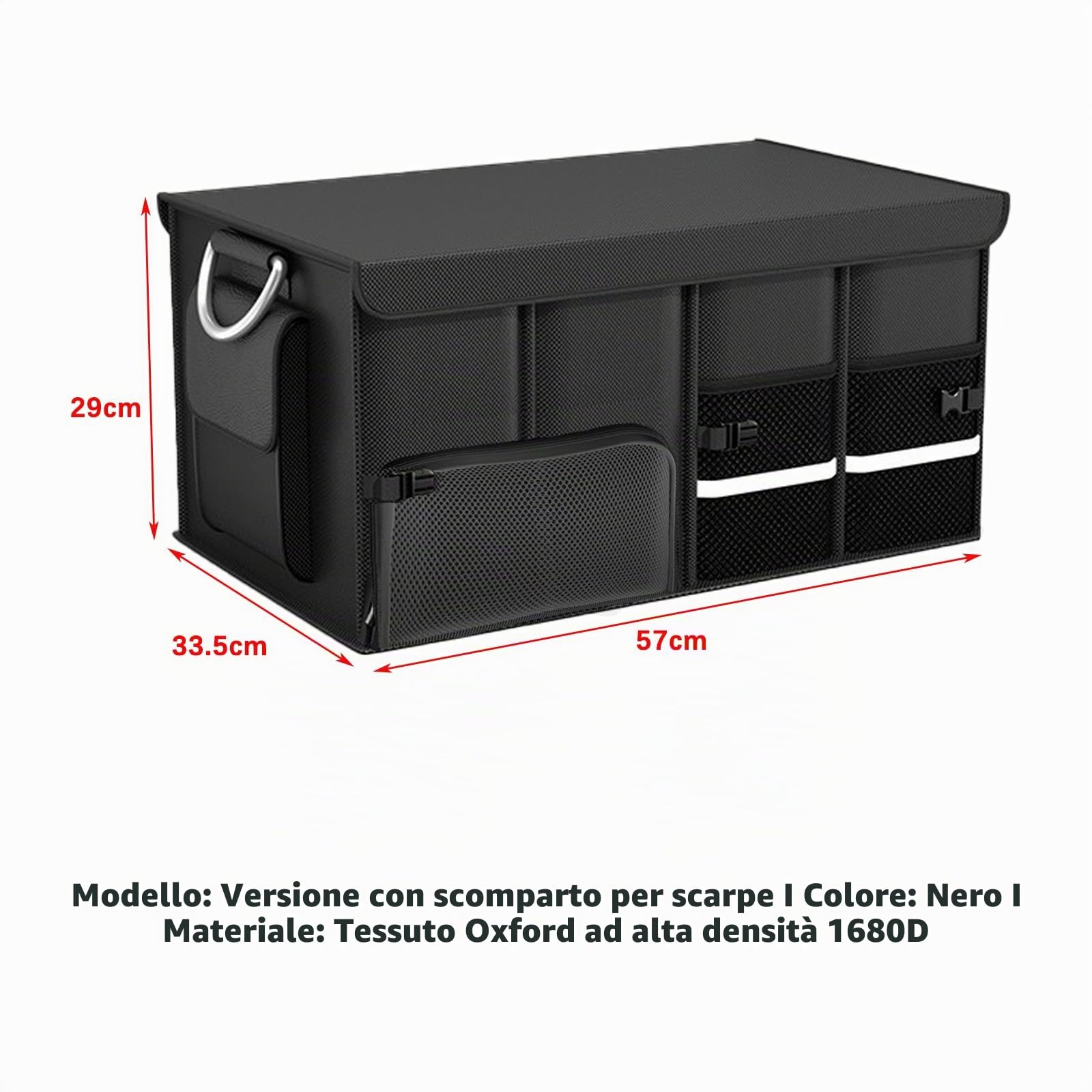 Borsa per bagagliaio, Sacchetto di organizzazione per bagagliaio di auto, pieghevole per auto, con scomparti, fondo antiscivolo, coperchio pieghevole