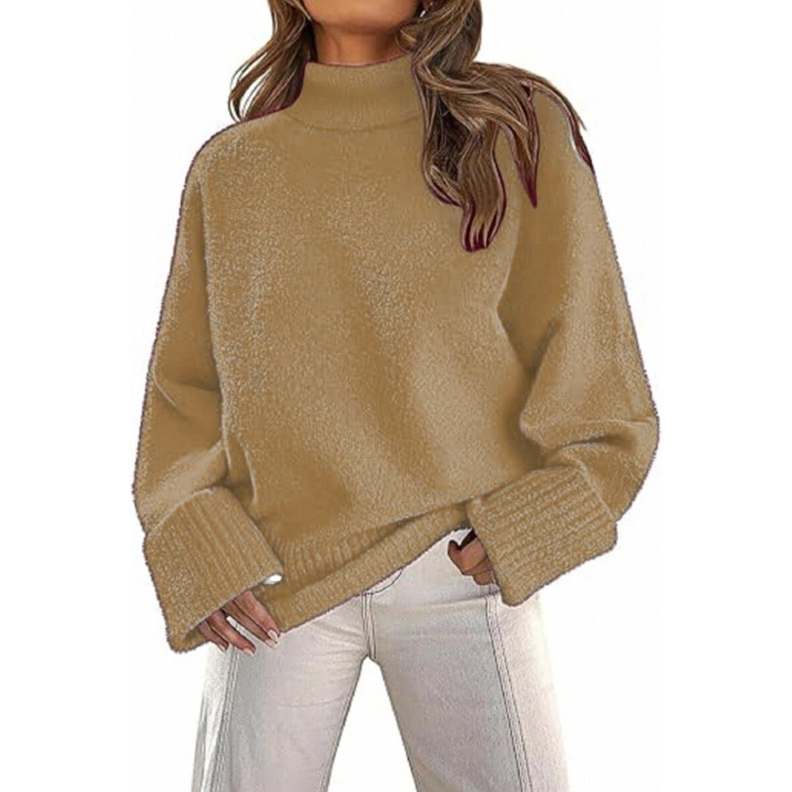 Oversized Turtleneck Sweater for Women Casual Fuzzy Chunky Knit Pullover Sweaters 2025 Fall Trendy Tops