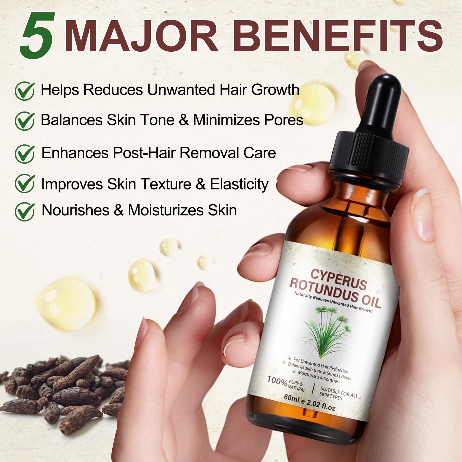 2Pack Cyperus Rotundus Oil, Natural Cyperus Rotundus Oil for Hair Removal Reduces Unwanted Hair Growth - Image 3