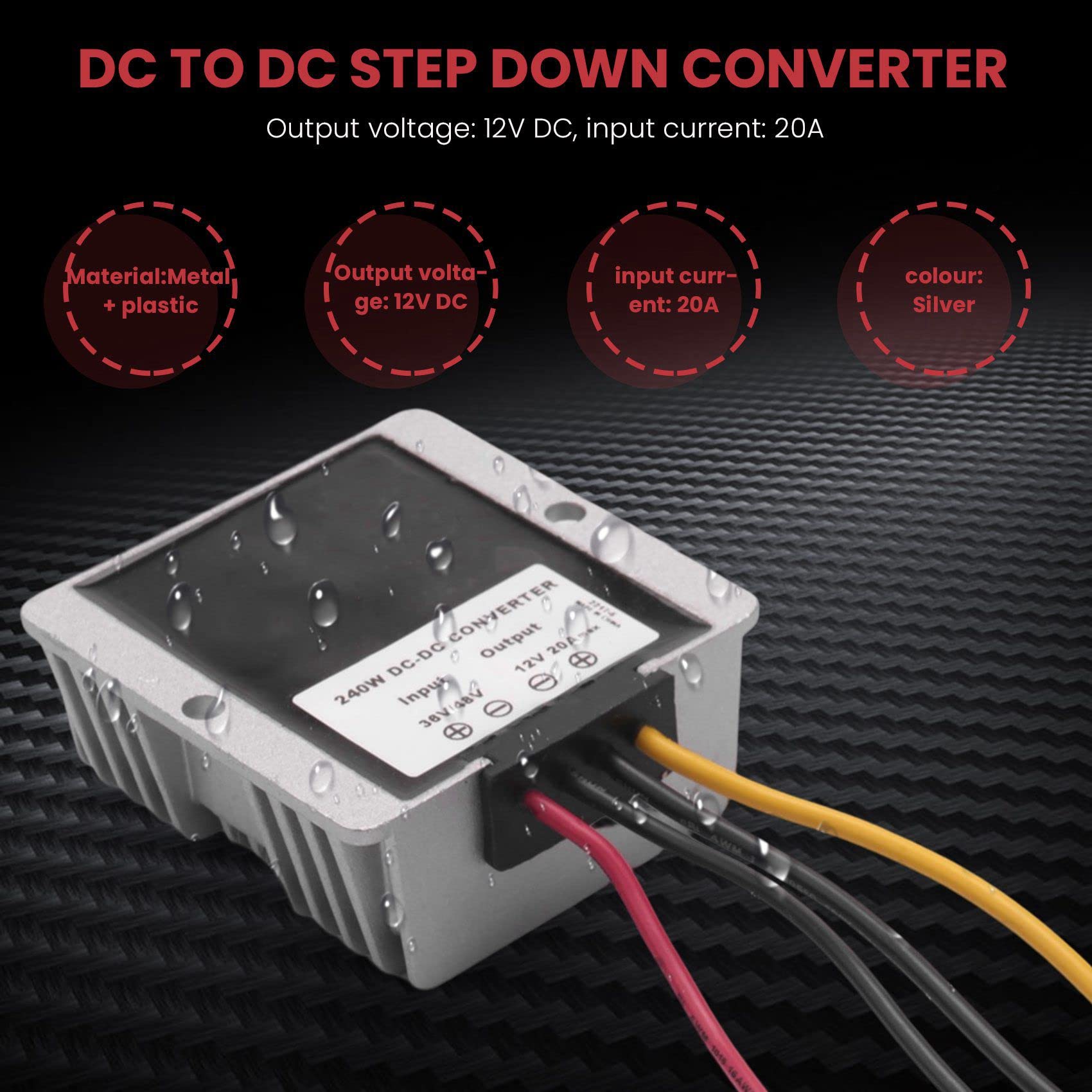 4X CC 36V / 48V A 12V 20A Convertidor de Voltaje DC Regulador Reductor Reductor Transformador Convertidor de Potencia con Fusible