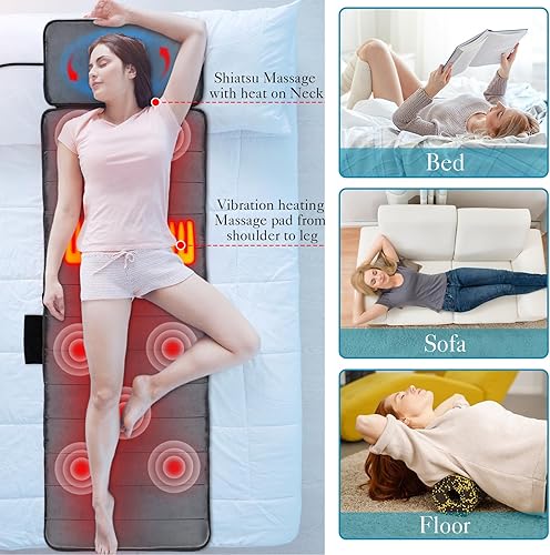 Miniatura 4 de Alfombrilla de masaje de 2 piezas con calor, almohadilla de masaje corporal, 9 motores de vibración3 modos de temporización, almohadilla de masaje