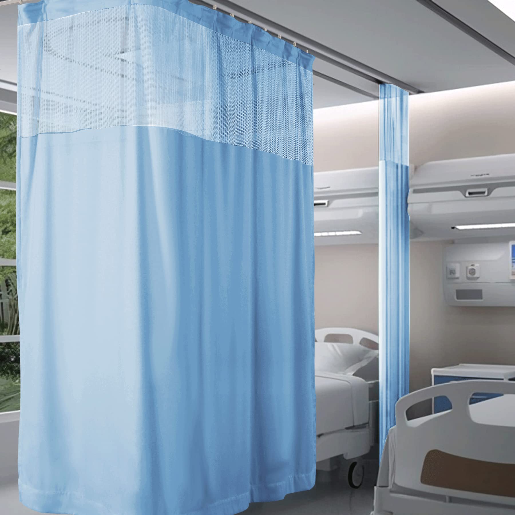 Fcosie Room Divider Privacy Cubicle Curtain Hospital Curtain with Flat Hooks for Hospital Medical Clinic Basement Space Divider Curtains - Hooks Included - 1 Panel - 10ft Wide x 7ft Long - Blue