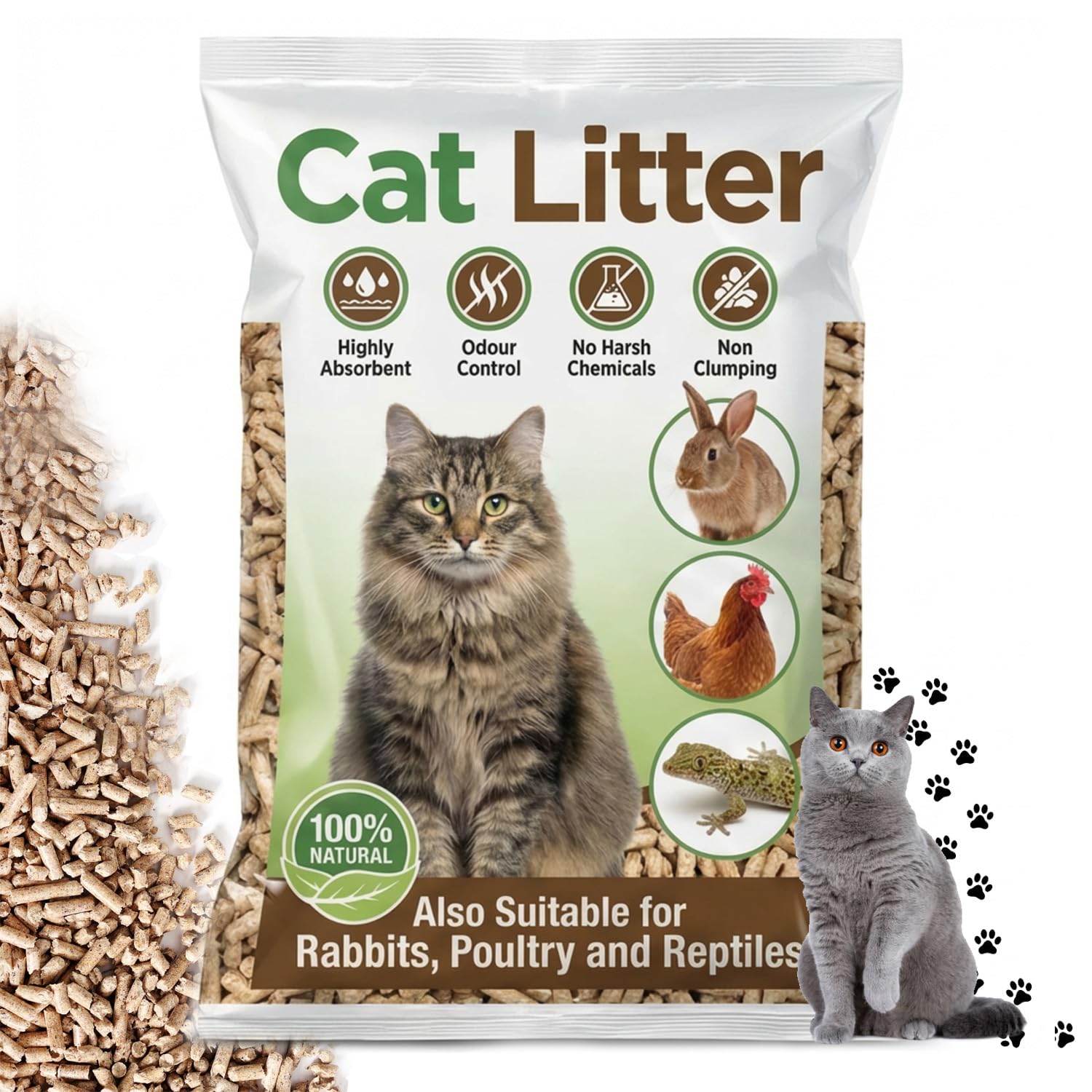 30L Highly Absorbent Cat Litter Odour Controlled Natural Soft Pet Bedding (2 x 30L)