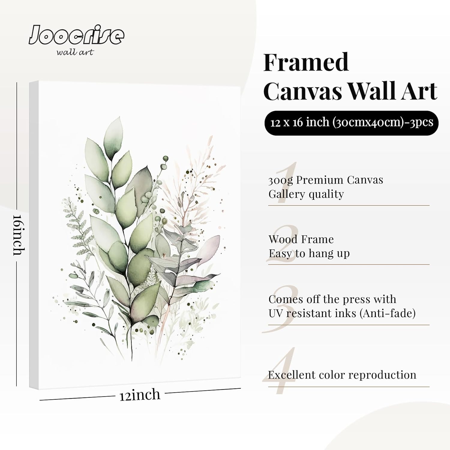 Watercolor Botanical Wall Art Set of 3 Boho Floral Canvas Wall Decor Prints Sage Green Wildflower Wall Art Modern Flower Pictures Botanical Painting for Bedroom Bathroom 12x16 Inch Wrapped Canvas