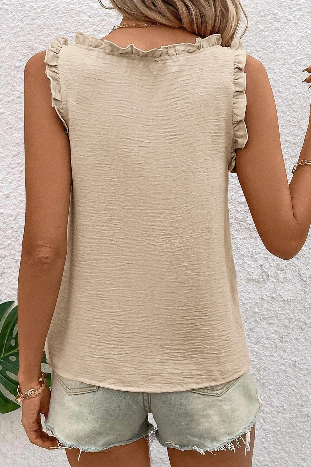 Womens Tank Tops V Neck Loose Fit Sleeveless Blouses Dressy Casual Layering Cami Comfort Ruffled Shirt image 3
