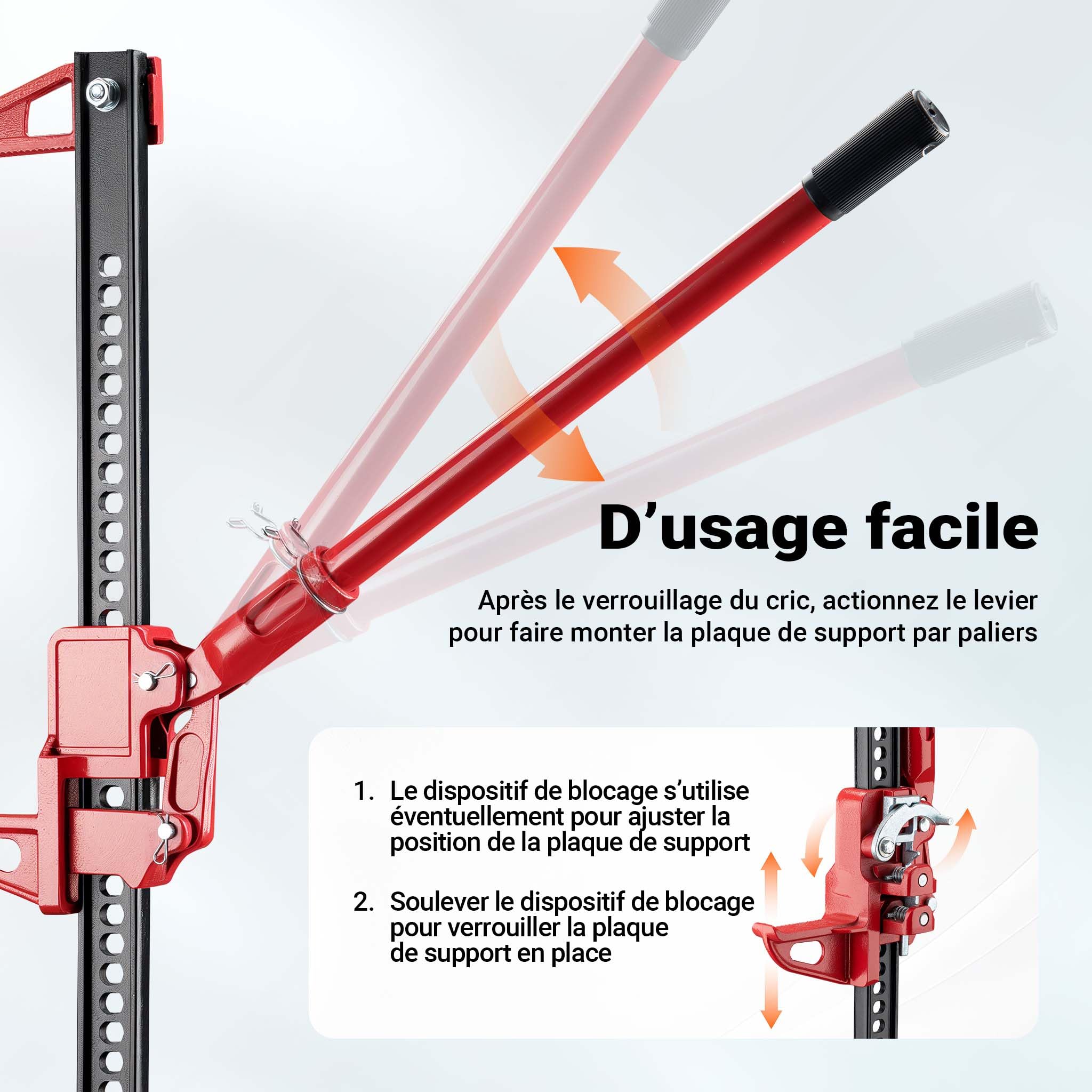 WilTec Cric Farm Jack, Charge Max. 3000 kg, Acier et Fer de Fonte, Hauteur de Levage 12,2-105 cm, Cric à crémaillère pour Dépannage Véhicule embourbé – Tout-Terrain 4x4 ATV