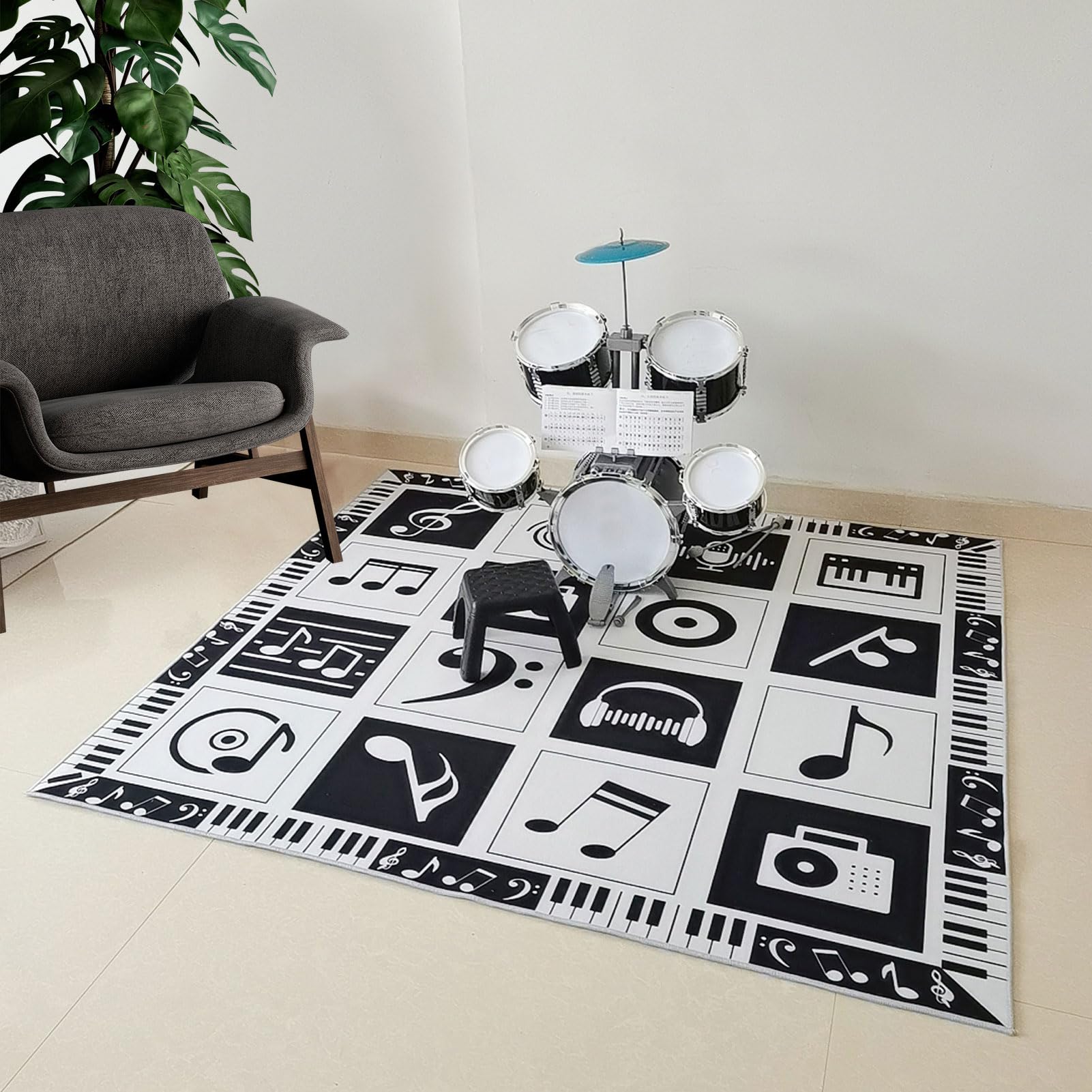 Alfombrilla de Tambor Antideslizante Alfombra de Absorción de Vibración de Percusión Drum Rug Alfombra de Tambor Alfombrilla de protección del Suelo Bateria Acustica Alfombras 160 x 100 cm