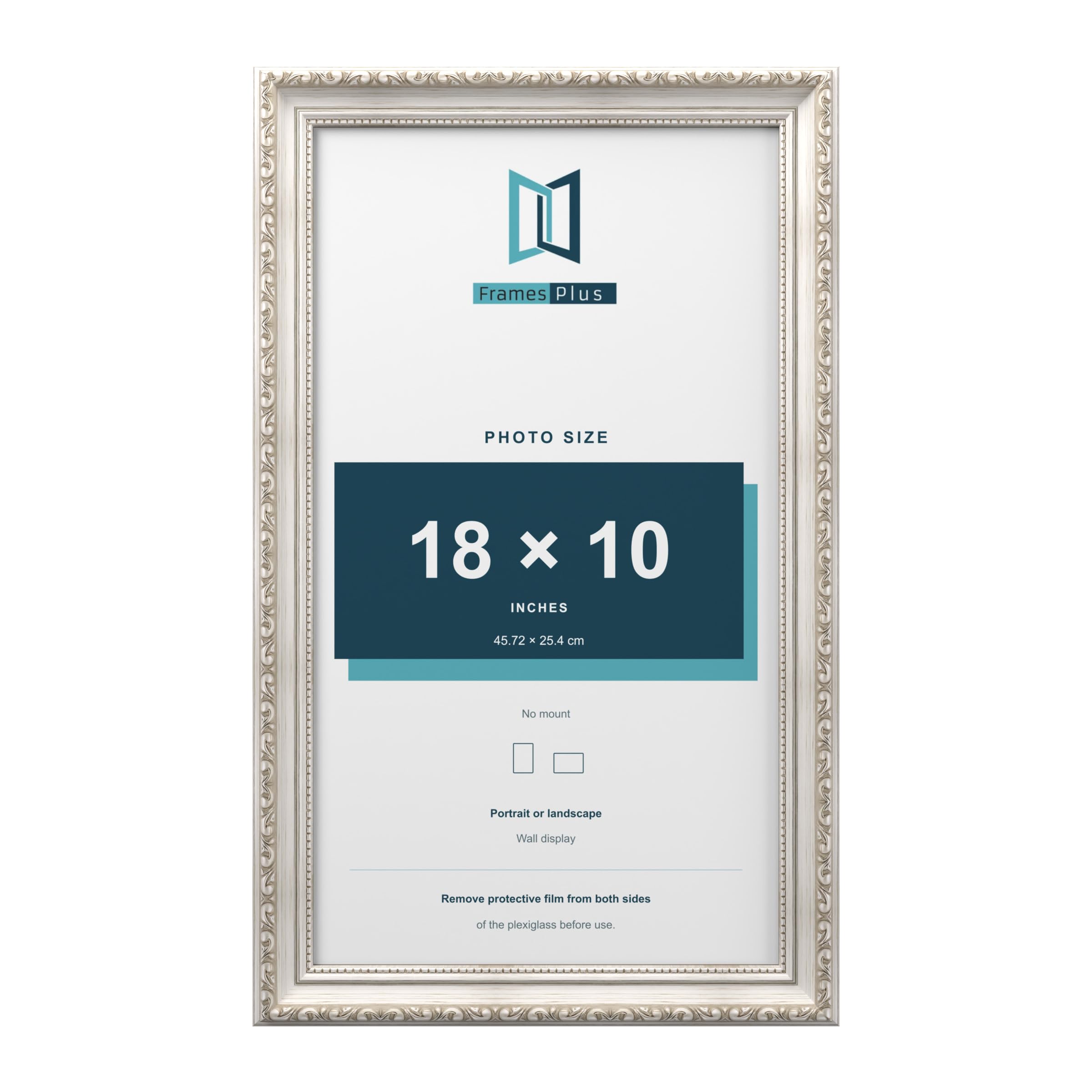 FramesPlus ORNATE Shabby Chic 18x10 Picture Frame, Silver