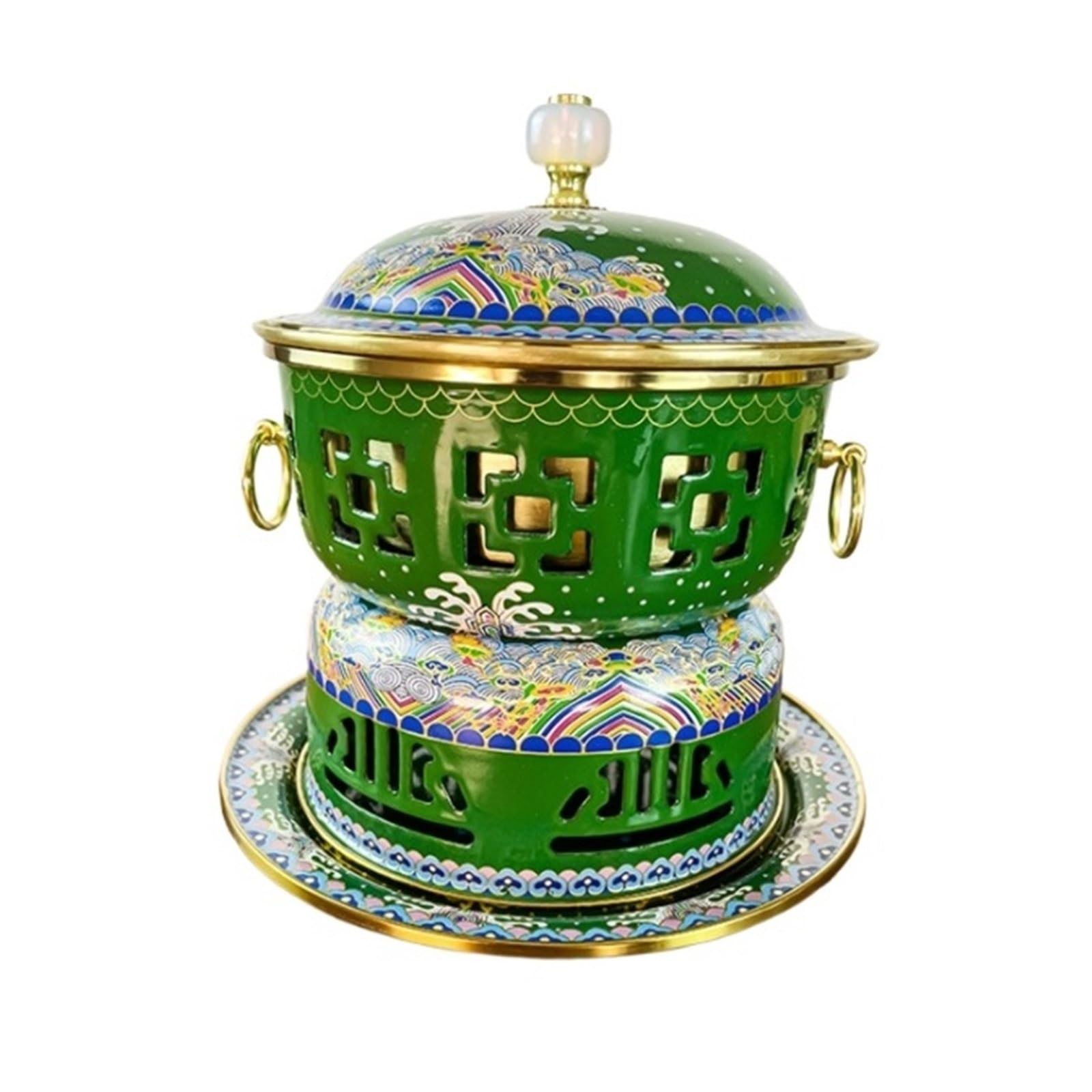 INUUXLG Beijing Copper Hot Pot,Chinese Style Hot Pot,Hot Pot Multifunctional Hot Pot Copper Hot Pot Vintage Shabu Pot Traditional Soup Pot(Green) (Green 22x22cm