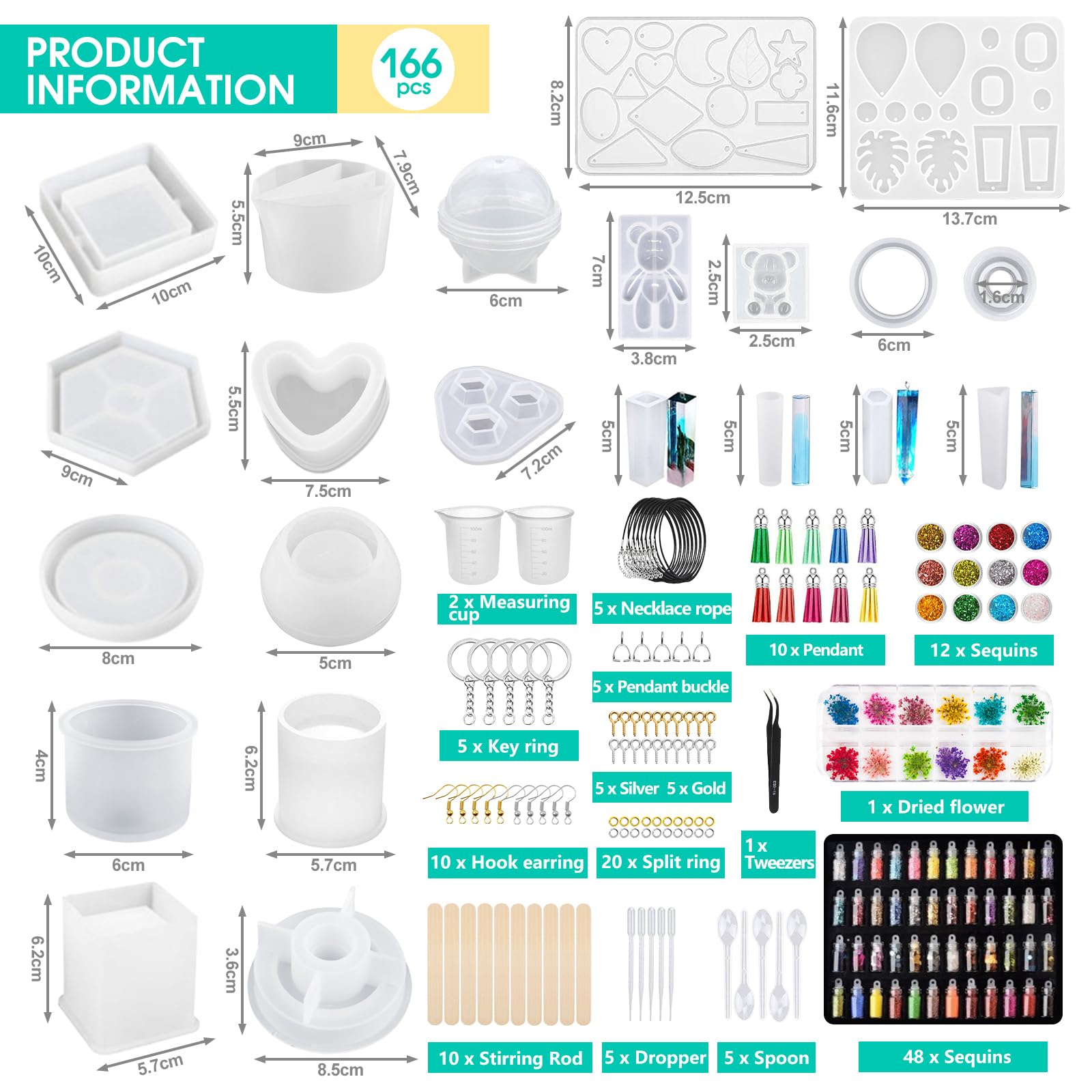 Stampi per Resina,Stampi in Silicone per Resina Stampi in Resina Epossidica,Stampo in Resina Epossidicaper Artigianato Fai da Te,Pendenti per Collane,Creazione Portachiavi Set