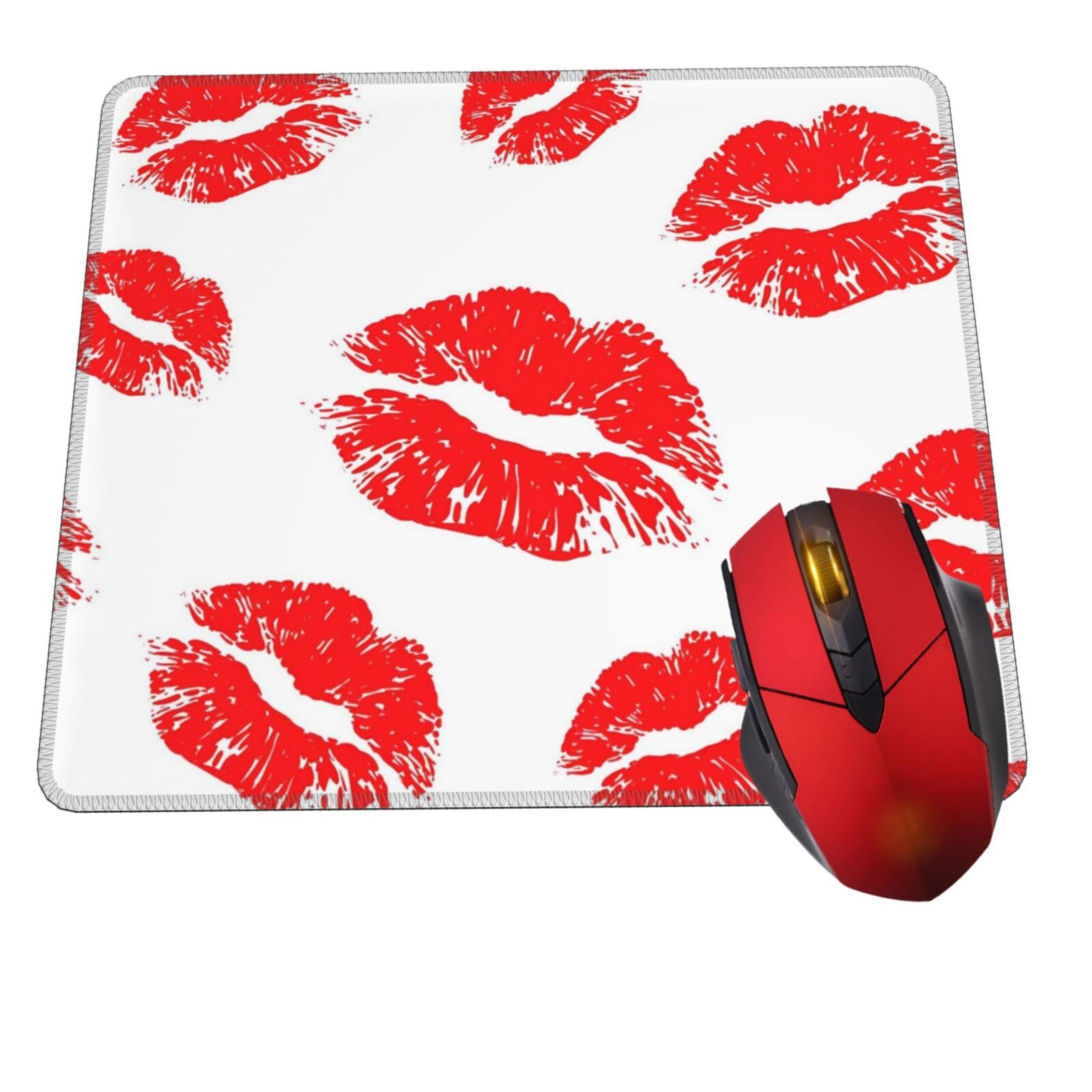 Lips Mouse Pad Lipstick Kiss Mouse Pads for Desk, Non-Slip Rubber Base Square Gaming Mousepad Mat for Computer Home Office