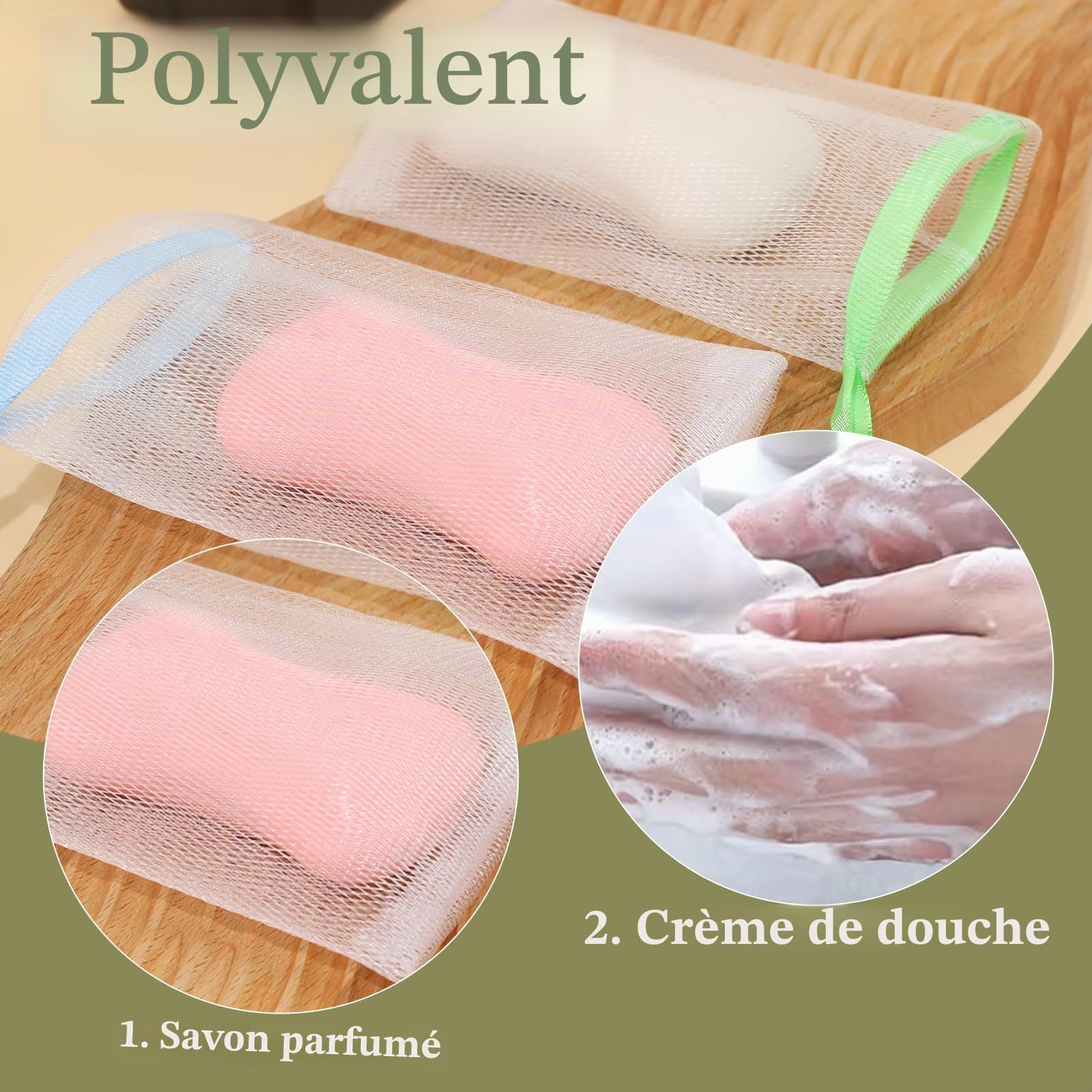 Lot de 10 sacs à savon en nylon - Filet de nettoyage du visage - Filet à savon - Filet en mousse - Pour le bain et le visage