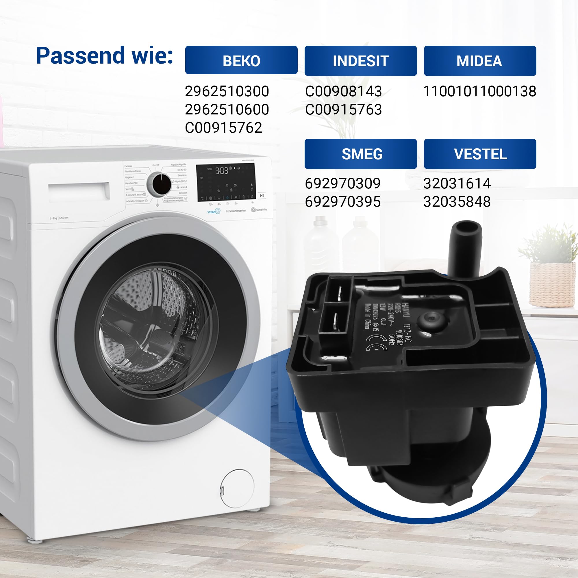 VIOKS Kondensatpumpe Trockner 13W Ersatz für Beko Blomberg Arcelik 2962510300 Hanyu B13-6B B13-6C Kondenswasserpumpe Pumpe für DCU DNM DPU DPY DPS DTB DTG Wärmepumpentrockner Wäschetrockner - 2