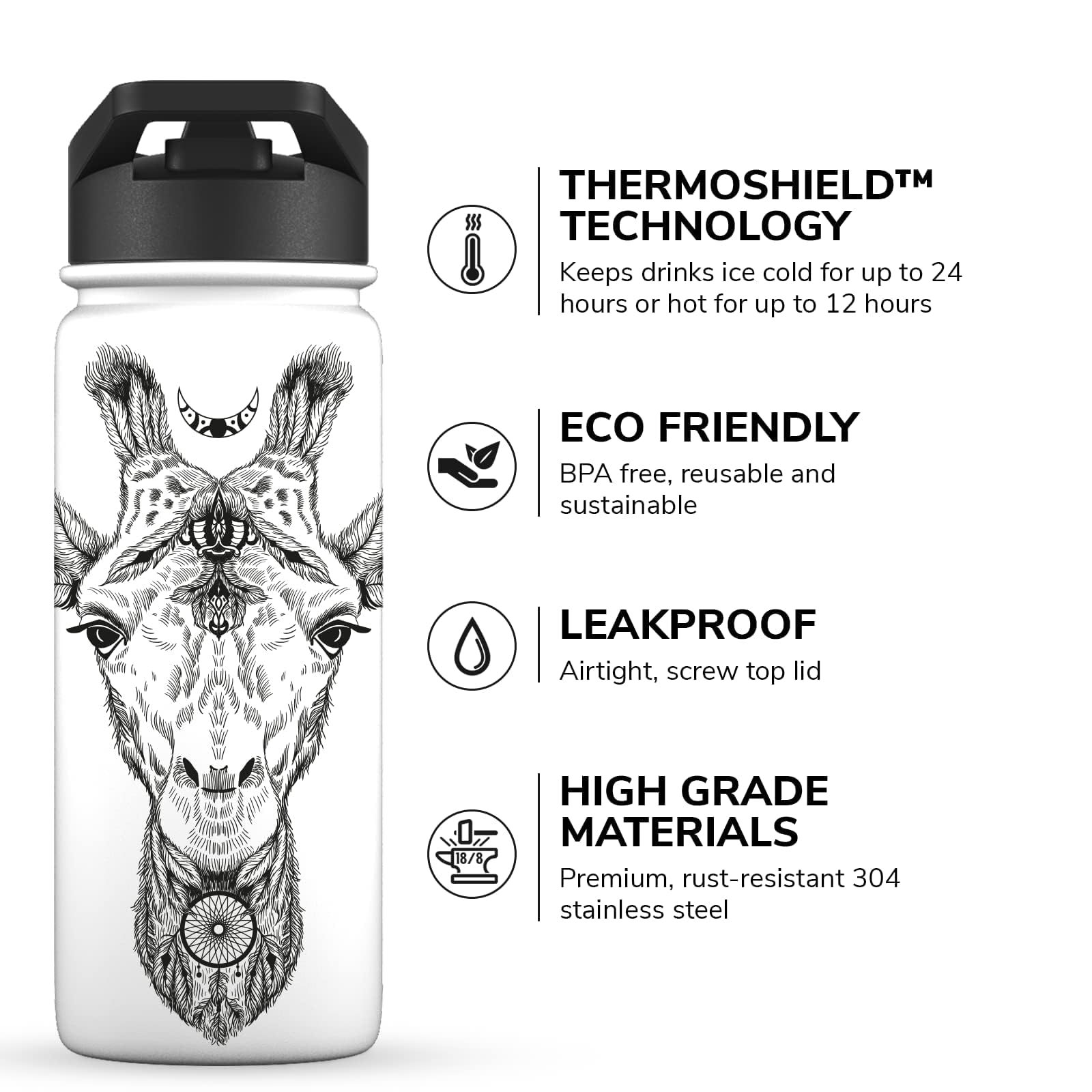 Borraccia Termica PROWORKS 1L - Acciaio Inox, Mantiene Freddo 24h E Caldo 12h, Con Cannuccia, Bianco - Foto 6