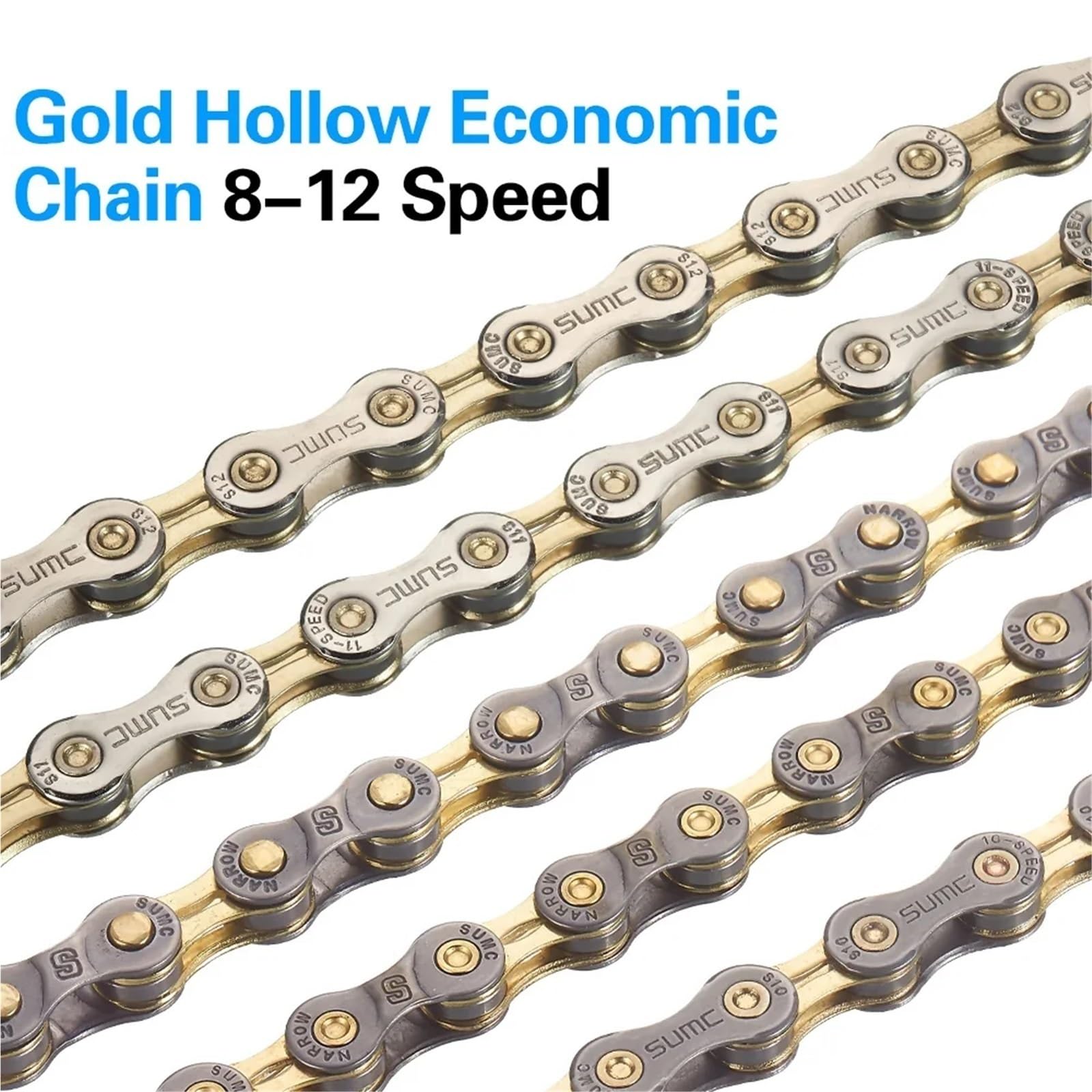 Fahrrad-Schaltkette for Mountainbike und Rennrad, 8-, 9-, 10-, 11- und 12-fach, hohl, ultraleicht, Gold, 251 g(S11L 11-33 speed)