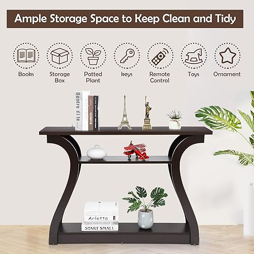 Miniatura 6 de SUPER DEAL Mesa de consola estrecha de 3 niveles Mesa de acento para sofá, mesa de entrada de madera, mesa de pasillo decorativa con estantes, marco