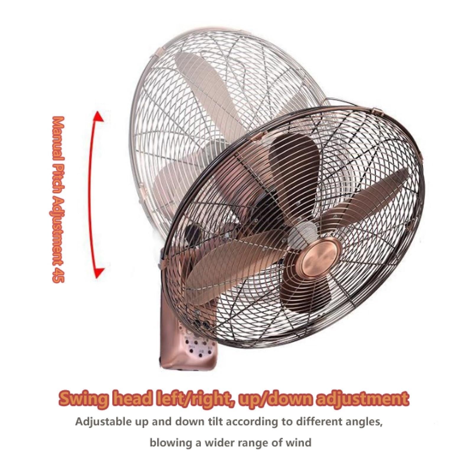 Ventilador de pared retro de metal con mando a distancia, cabezal oscilante de 3 velocidades, diseño de montaje en pared para uso doméstico u oficina, ideal para espacios industriales
