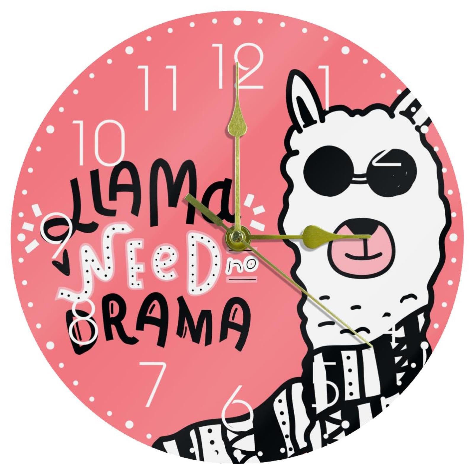 Horloge murale silencieuse rose de 25,4 cm avec motif lama alpaga