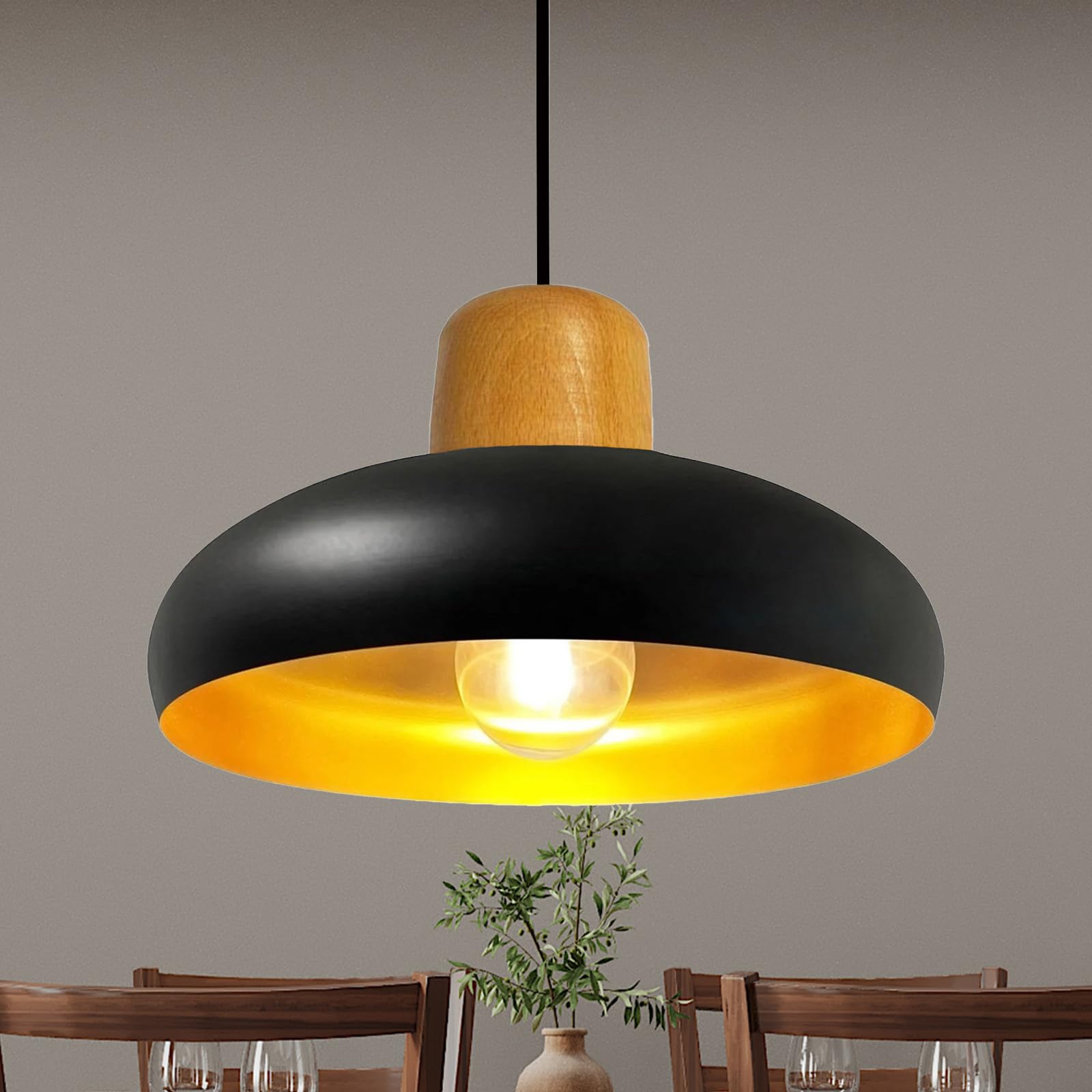 bamyum Androa Industrial Ceiling Light Ø40 cm Metal Ceiling Lamp Lighting Fixture Mid Century Modern Lamp Modern Chandeliers Vintage Light, Black and Gold