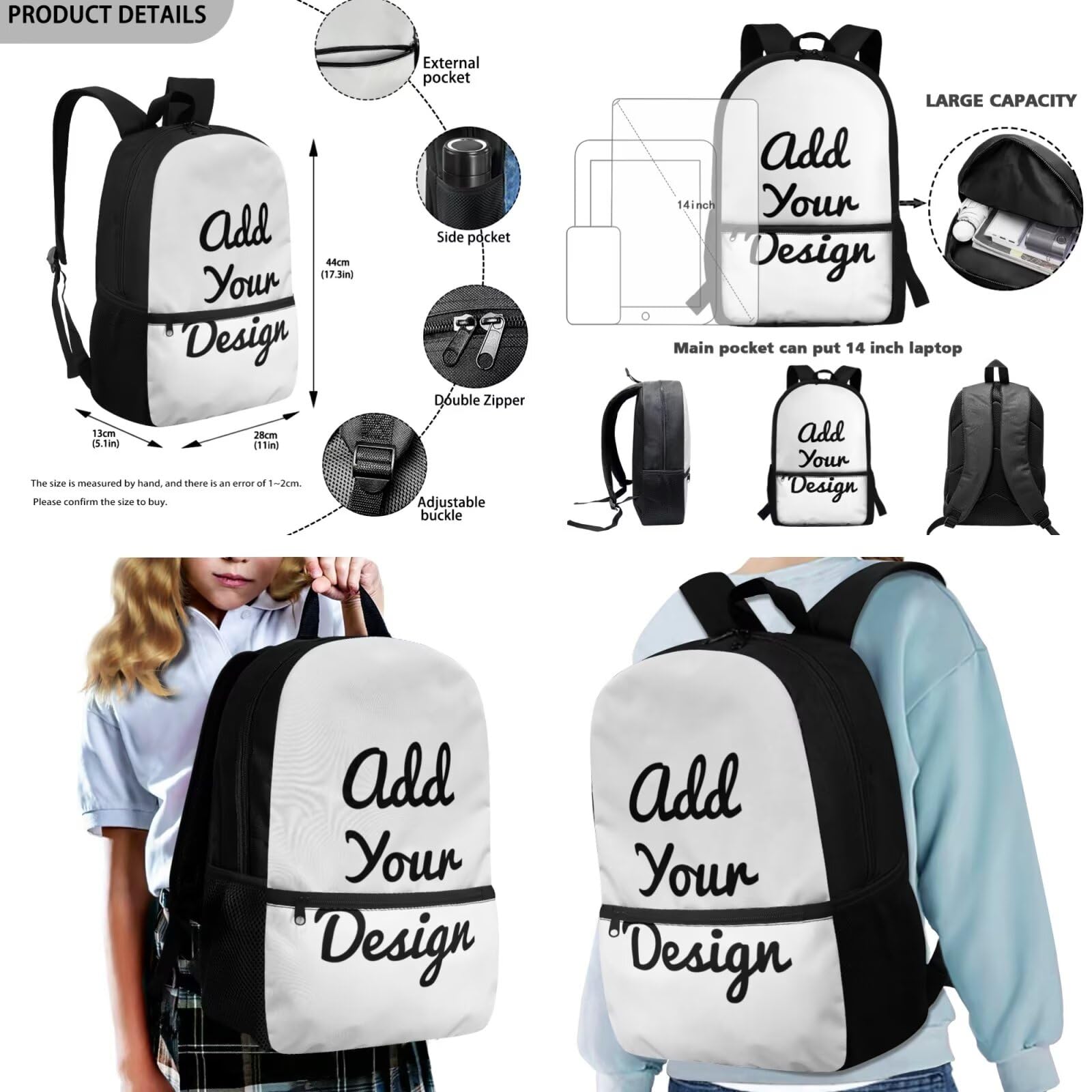 COEQINE Mochila escolar personalizada de 4 piezas para niñas de 8 a 10 años con nombre, mochila escolar para niños con fiambrera, estuche para lápices, funda para botella de agua, para adolescentes,
