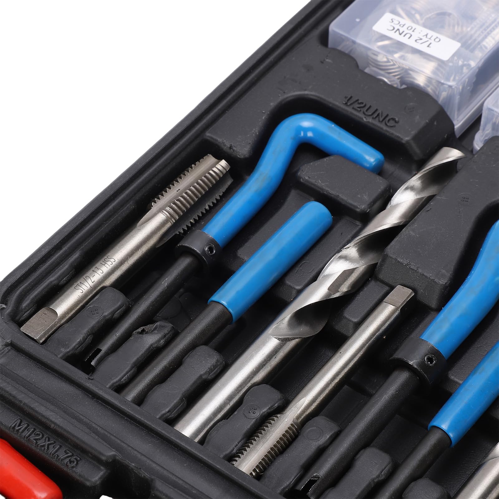 Kit di riparazione filettature, set di riparazione filettature per viti automobilistiche da 261 pezzi con inserti in acciaio, SAE e METODO metrico da M5 a M12, da 1/4 a