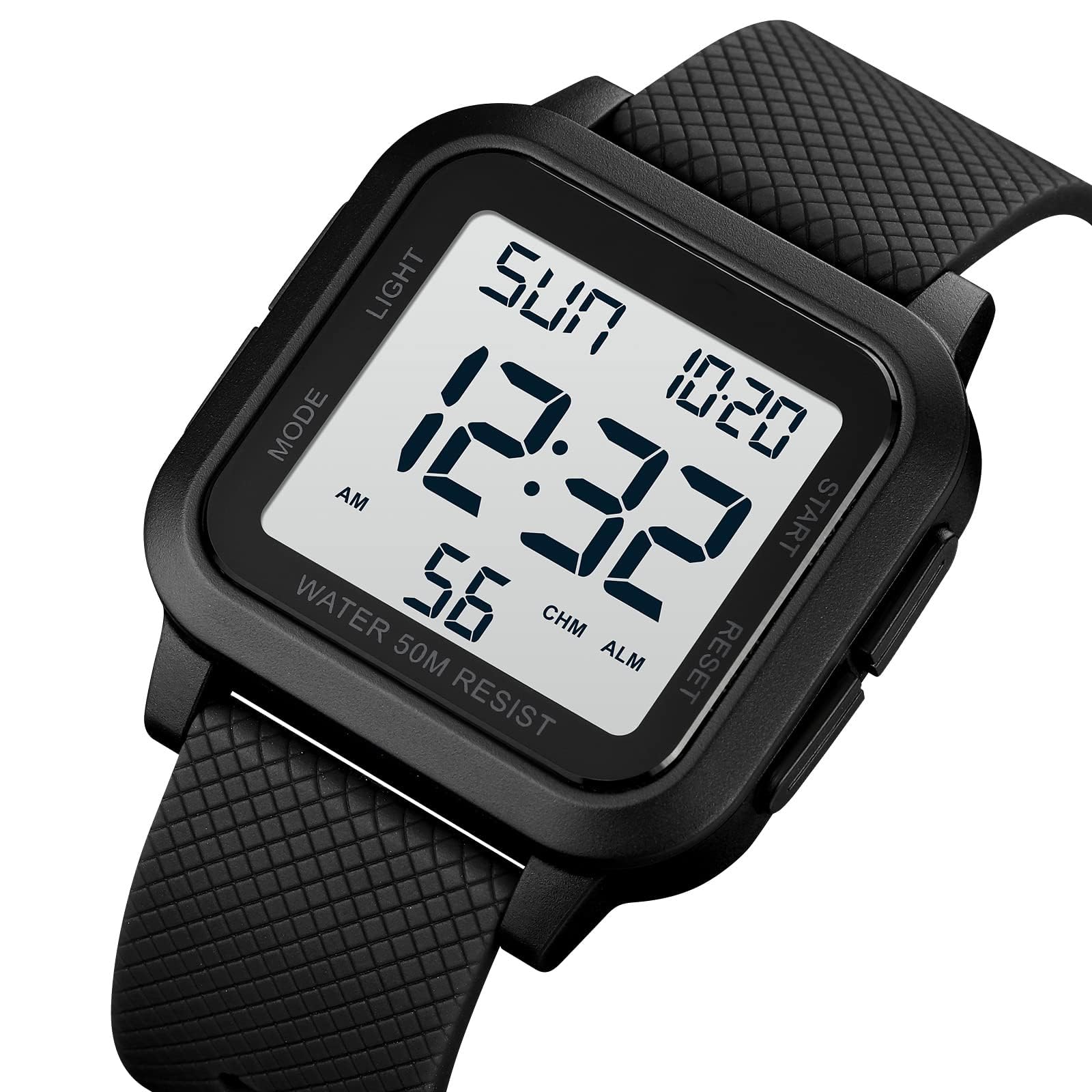 Forrader Montre numérique de sport pour homme, étanche, avec rétroéclairage LED, alarme, compte à rebours, double heure, chronomètre, 12/24 heures pour homme, femme, adolescent