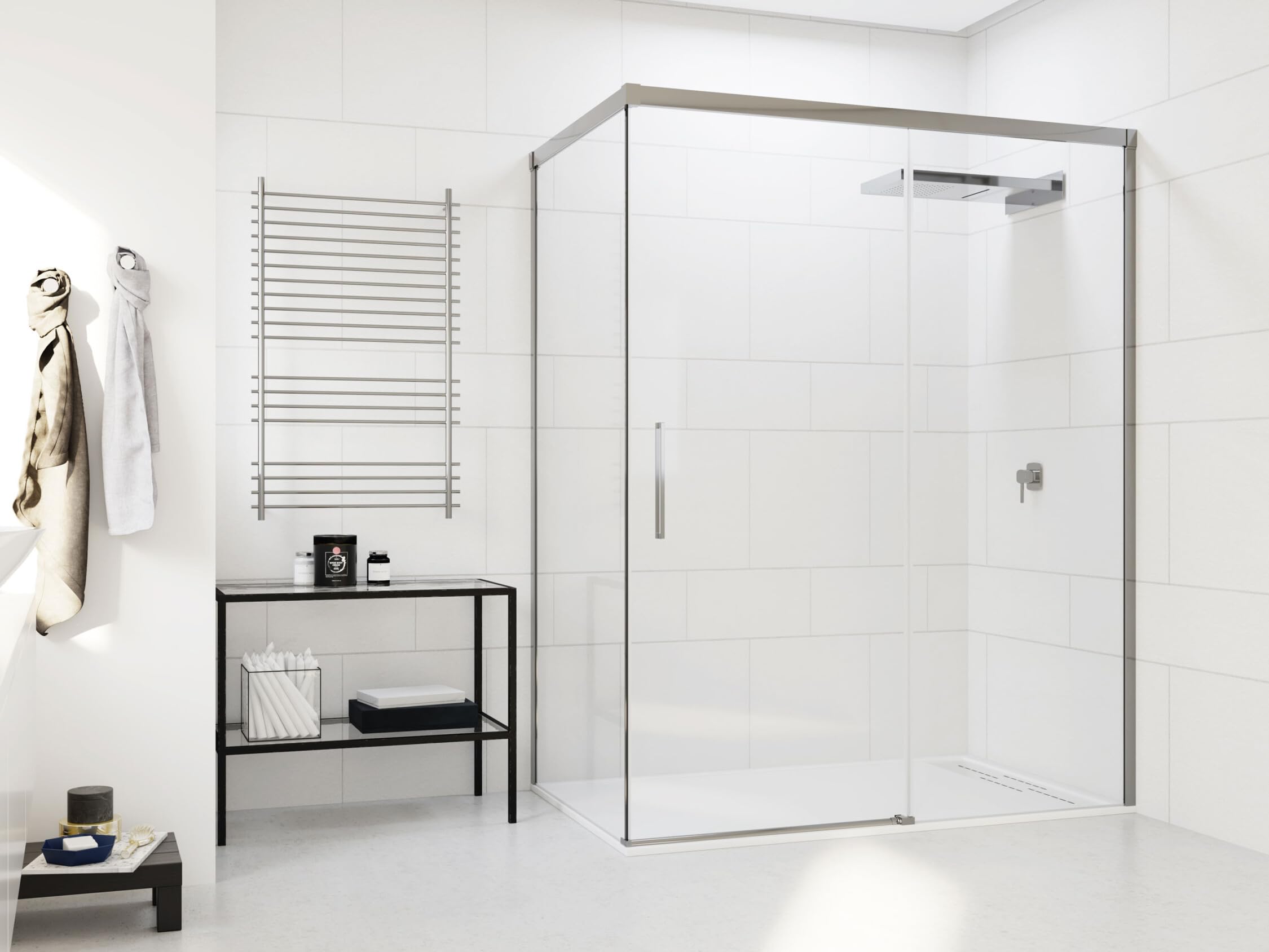 Mampara angular corredera de 200cm para baños modernos y ordenados