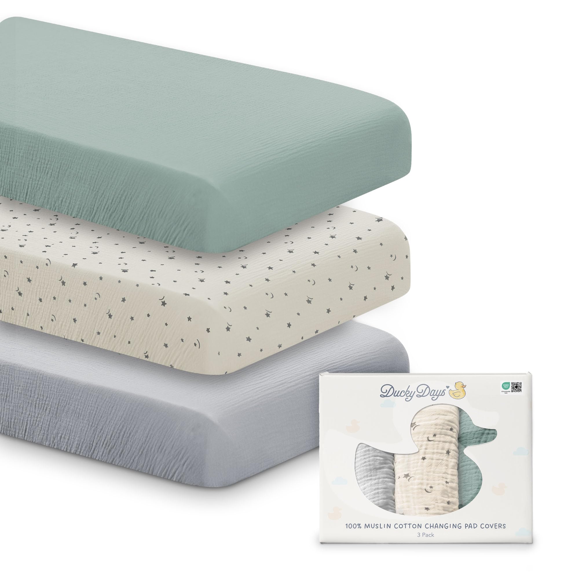 Ducky Days 3 Pack Muslin Changing Pad Cover for Babies, 100% Cotton Fitted Changing Table Cover Set, Boho Baby Changing Pad Covers, Soft and Breathable Changing Table Cover Set of 3