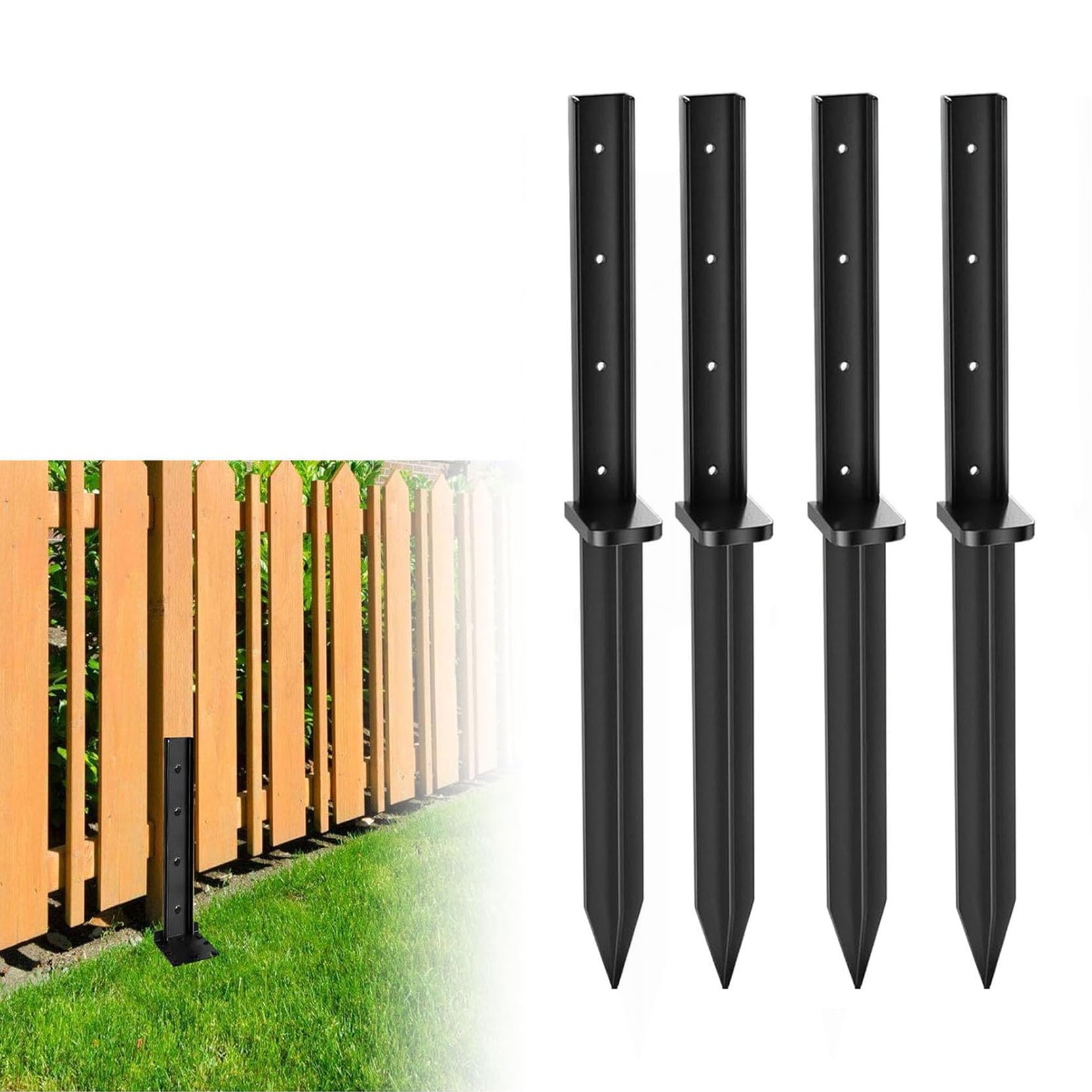 LQSYBHD Heavy-Duty Fence Post Repair Piles Fence Post Repair Kit Heavy Duty Steel Ground Spike for Specifically Designed To Repair Tilted/Broken/Wobbly Wooden Fences(Size:4pcs)