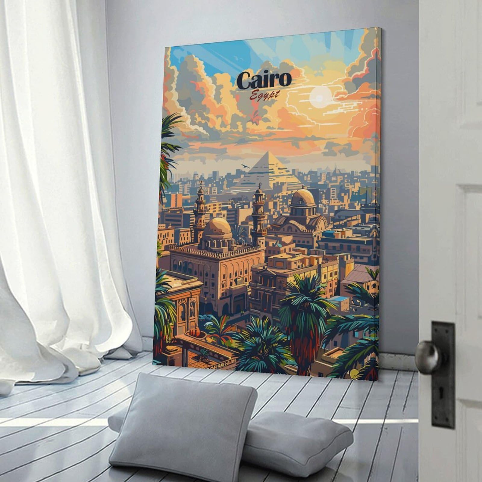 Junmoney Cairo Cityscape Decorative Wall Artwork 08x12inch(20x30cm), for Front Hall, Corridor Or Welcome Spaces, Decorative Wall Art for Narrow Spaces