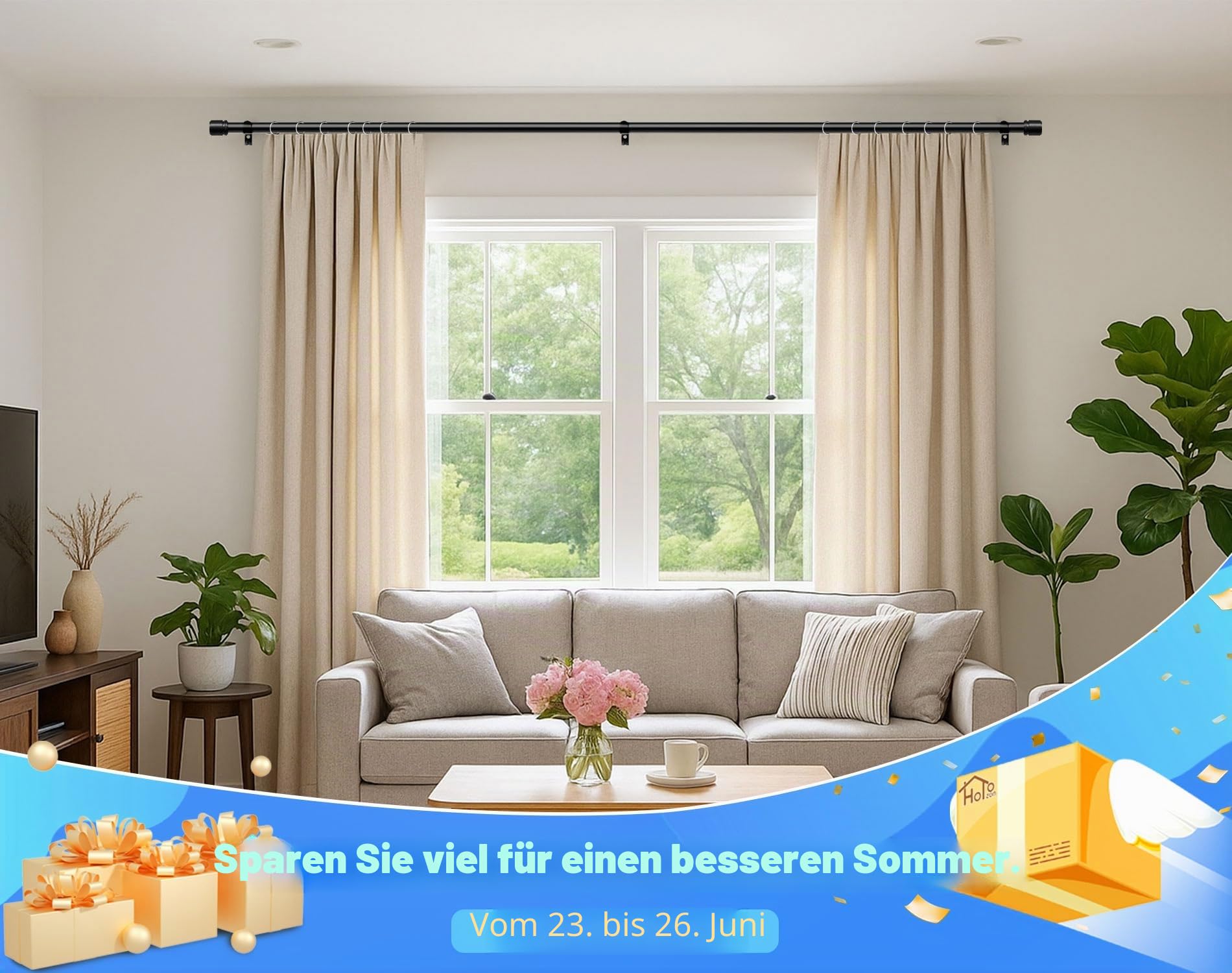 2 Stück Ausziehbare Gardinenstange Schwarz 80-218 cm, 25 mm Vorhangstange | Metall-Gardinenstange, bis 15 kg, Wandmontage, Einfache Montage, Inkl. Halterungen und Zubehör, für Wohnzimmer & Schlafzimmer