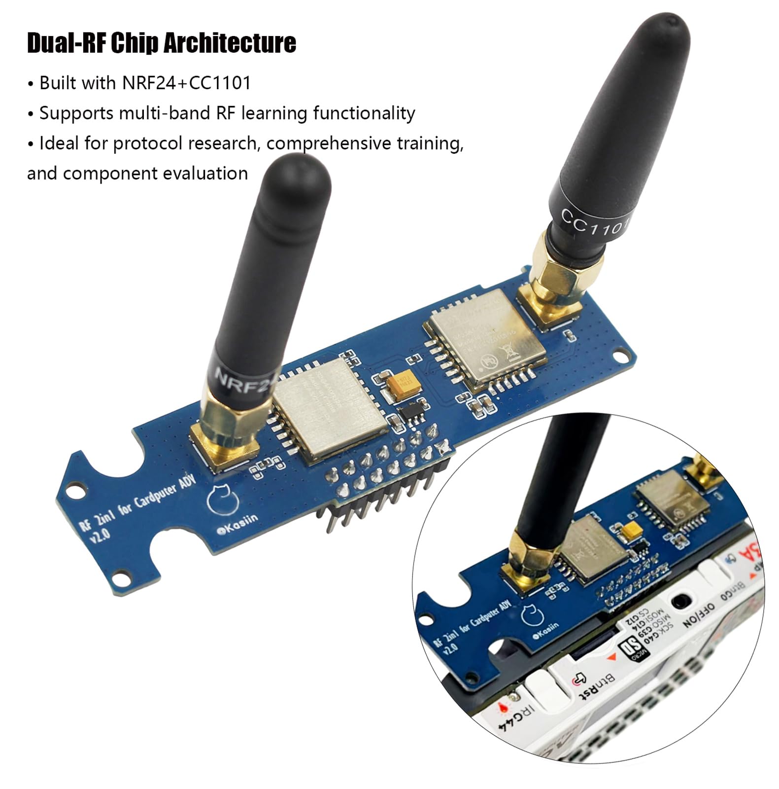 Genérico para M5stack Cardputer NRF24 y CC1101 Dual Bandas Board Enhanced Antenna Stability Tool 2.4G/433M Signale Antennenverbesserungsboards