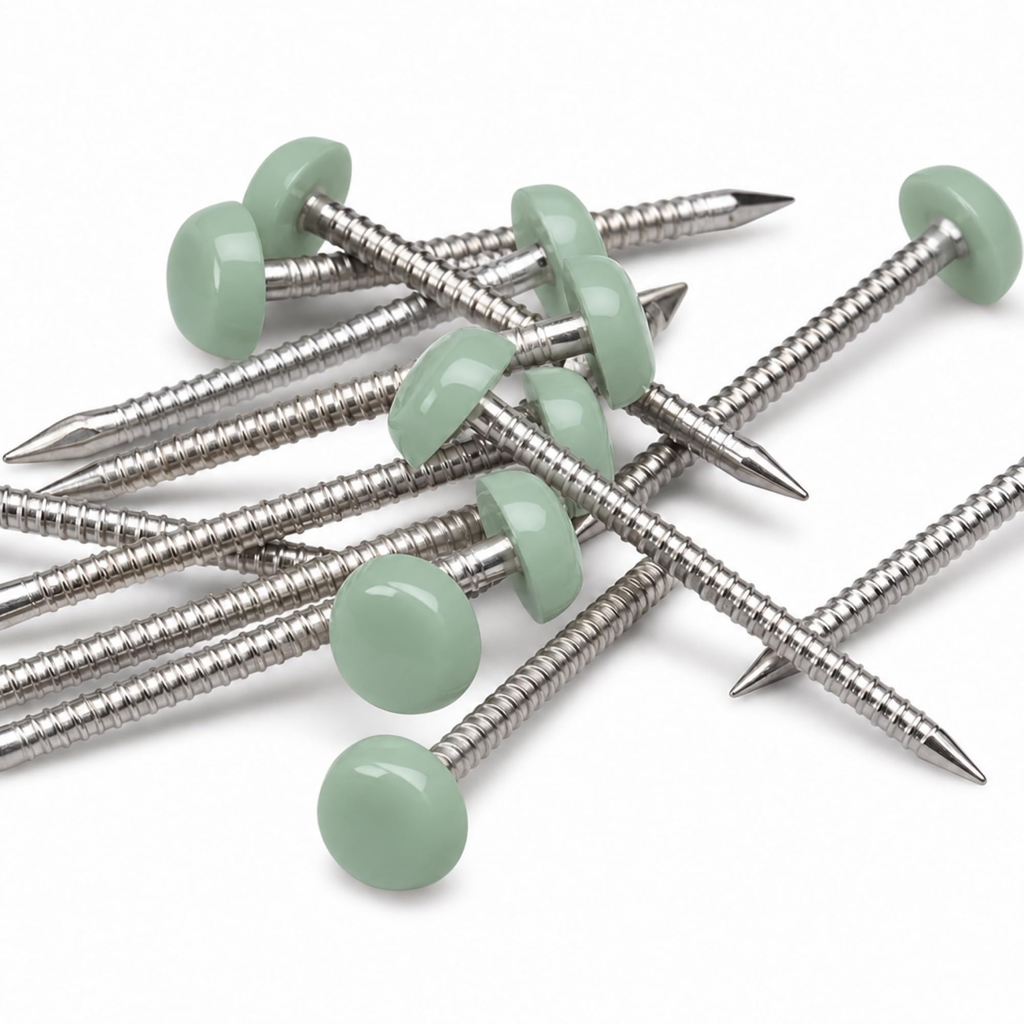 Packing Bat 40mm Chartwell Green Poly Top Pins, Plastic-Headed Stainless Steel Pins for uPVC Fascia, Soffit and Cladding, 100 Pack